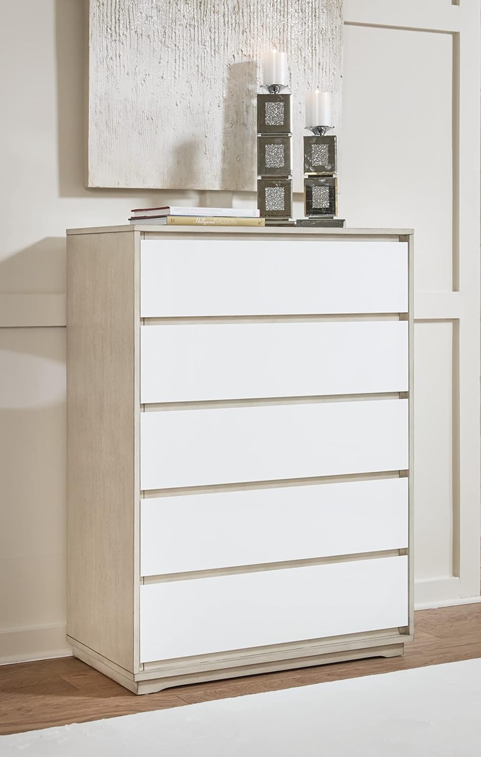White Glossy 50" Chest of Drawers with Soft Close Dovetail Drawer