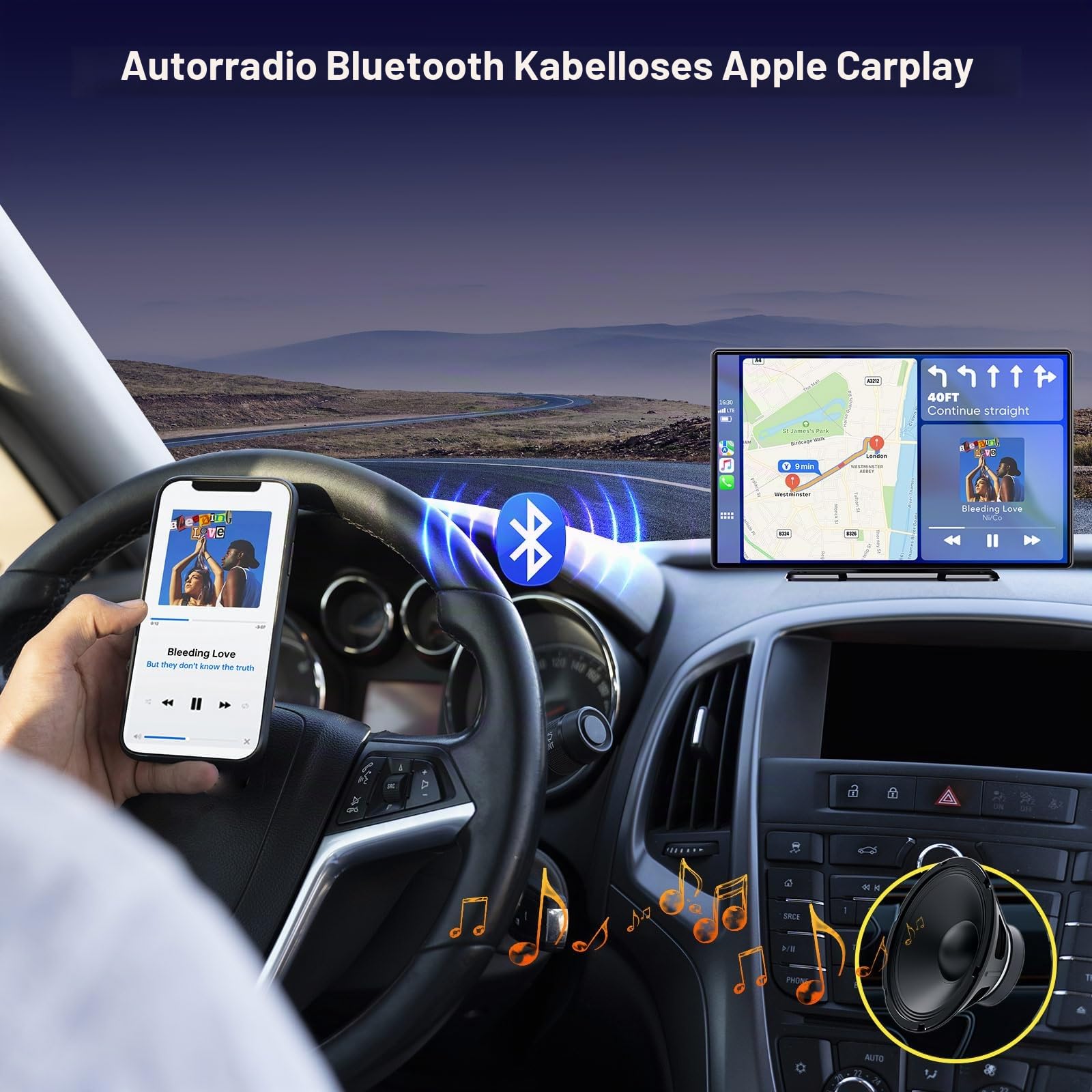 LAMTTO Pantalla carplay Coche 9 Pulgadas para carplay inalambrico&Android Auto, 2.5K Front&1080P Cámara Trasera,Autoradio Portátil Car Play con GPS,Bluetooth,Pantalla Táctil,Mirror Link,Siri&G00gle
