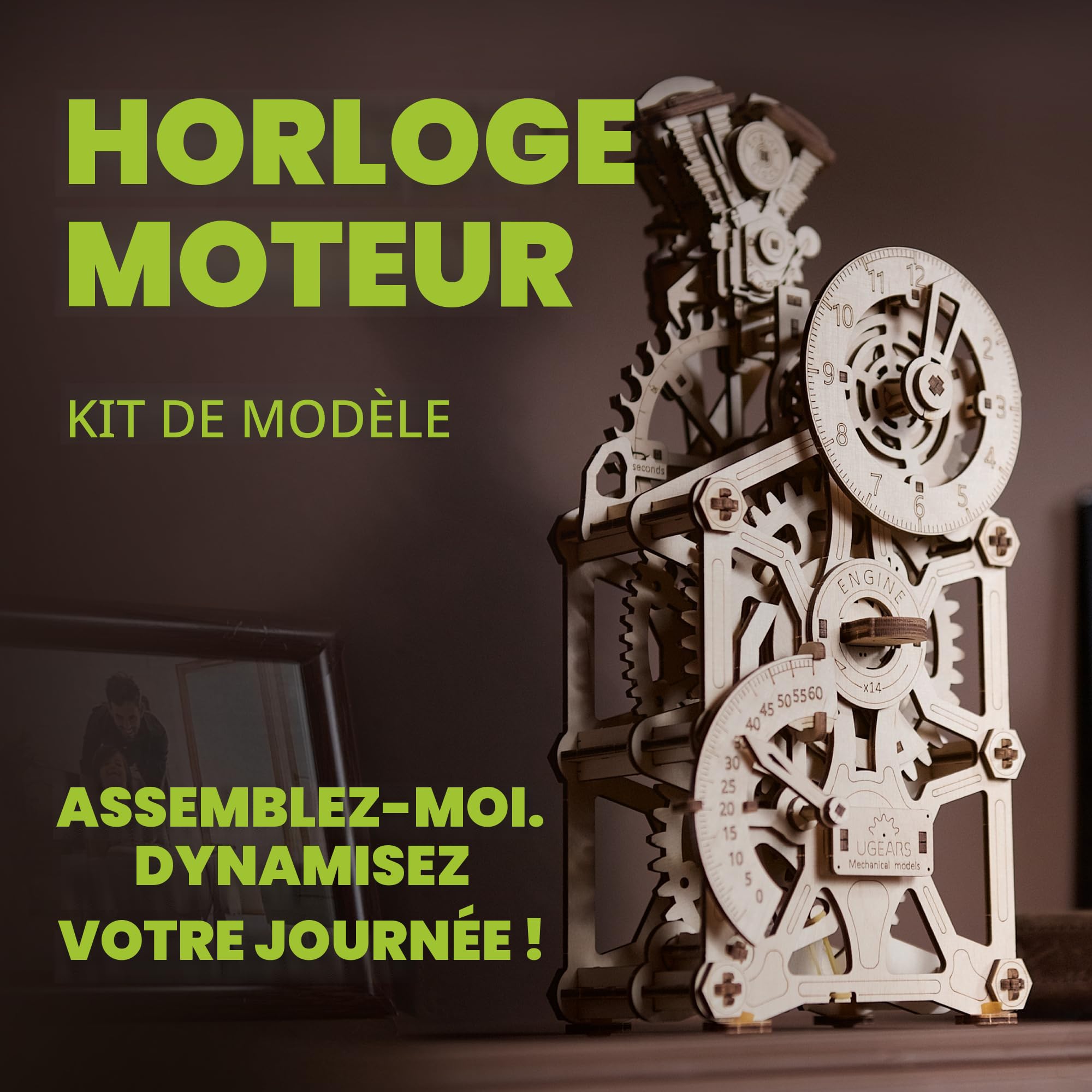 UGEARS Horloge à Moteur Puzzle 3D Bois Adulte - Maquette en Bois A Construire, Maquettes Et Modélisme Horloge Pendule Fonctionnelle Maquette Adulte, Loisirs Créatifs Adultes, Casse Tête