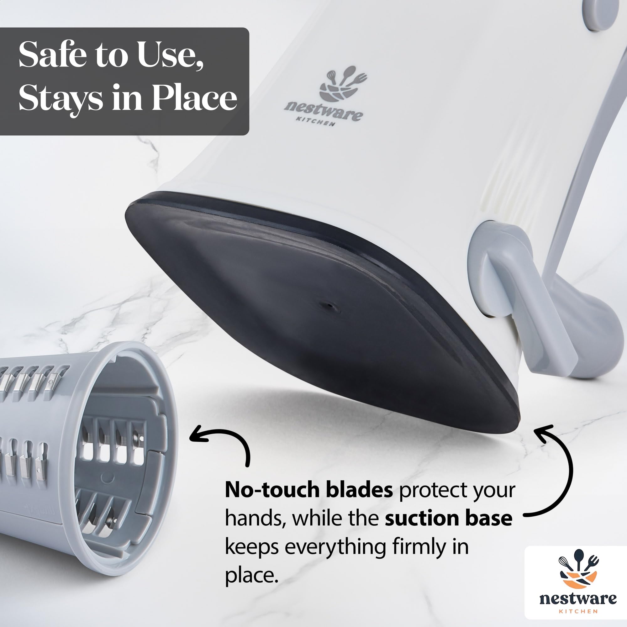 Rotary Cheese Grater 5 Blade Cheese Shredder Reinforced Suction & 5 Interchangeable Drums - Easy to Use Vegetable Chopper (White)