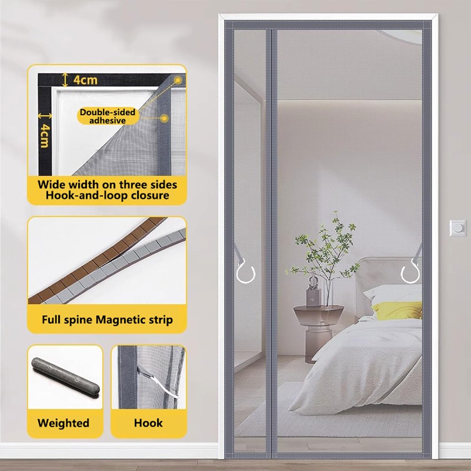 Heavy Duty Door Screen with Magnetic Automatic Closure Mesh Partition Doors Curtain for Patio House Bedroom,A,180x220cm