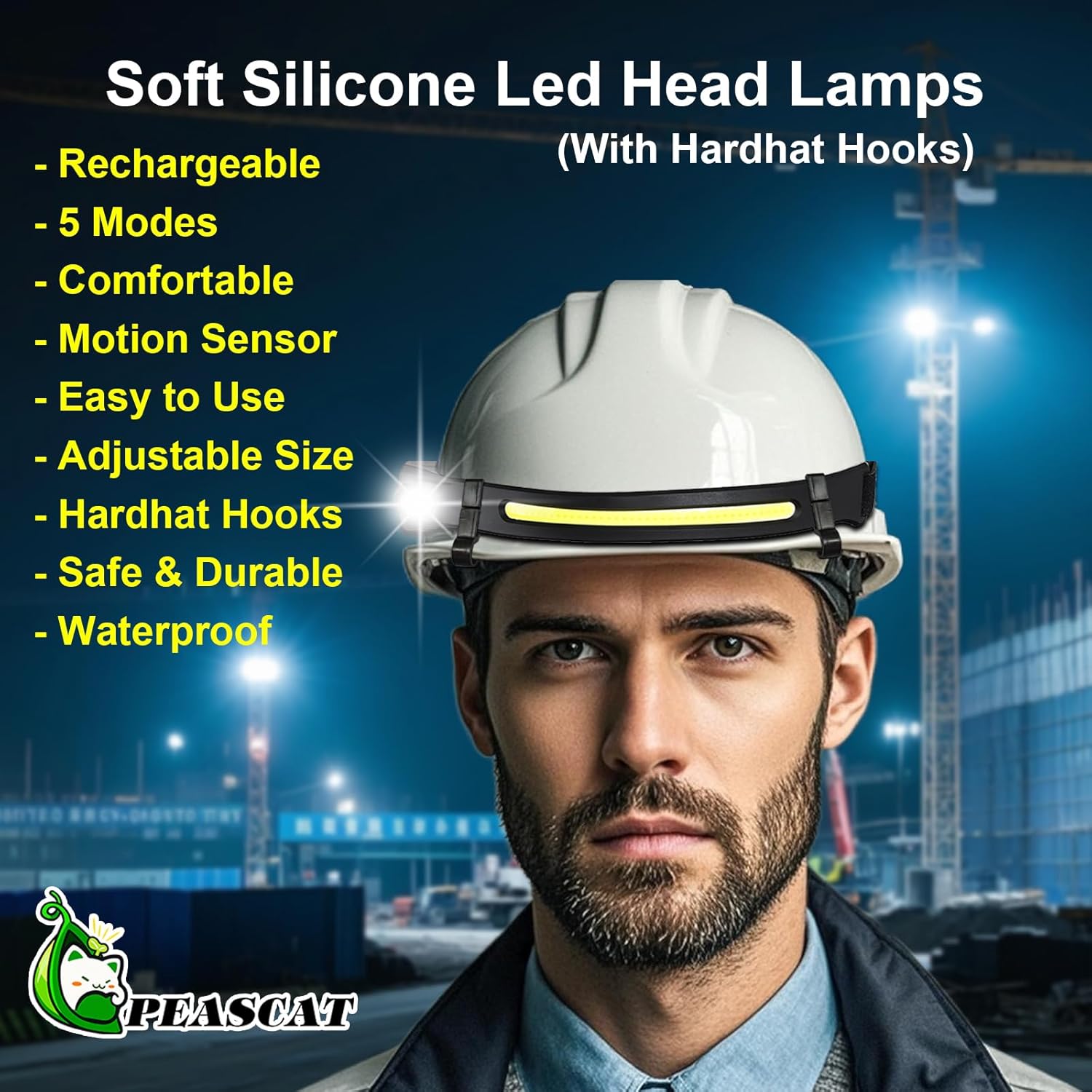 Rechargeable LED Headlamps 4 Pack with Hooks, 230° Wide Beam Head Lamp with Motion Sensor, USB C, IPX6 Waterproof, 5 Light Modes, Hard Hat Compatible Headlight for Adults Camping Hiking Working
