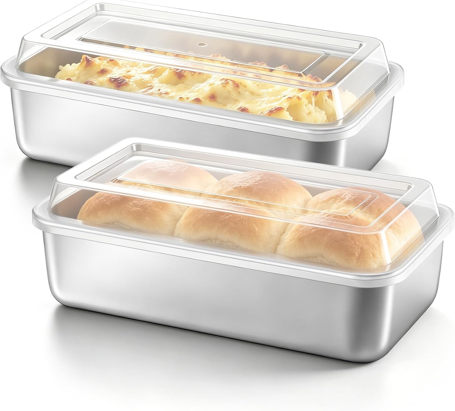 P&P CHEF Loaf Pan with Lid, 9 x 5 Inch Stainless Steel Bread Pan, 2PCS