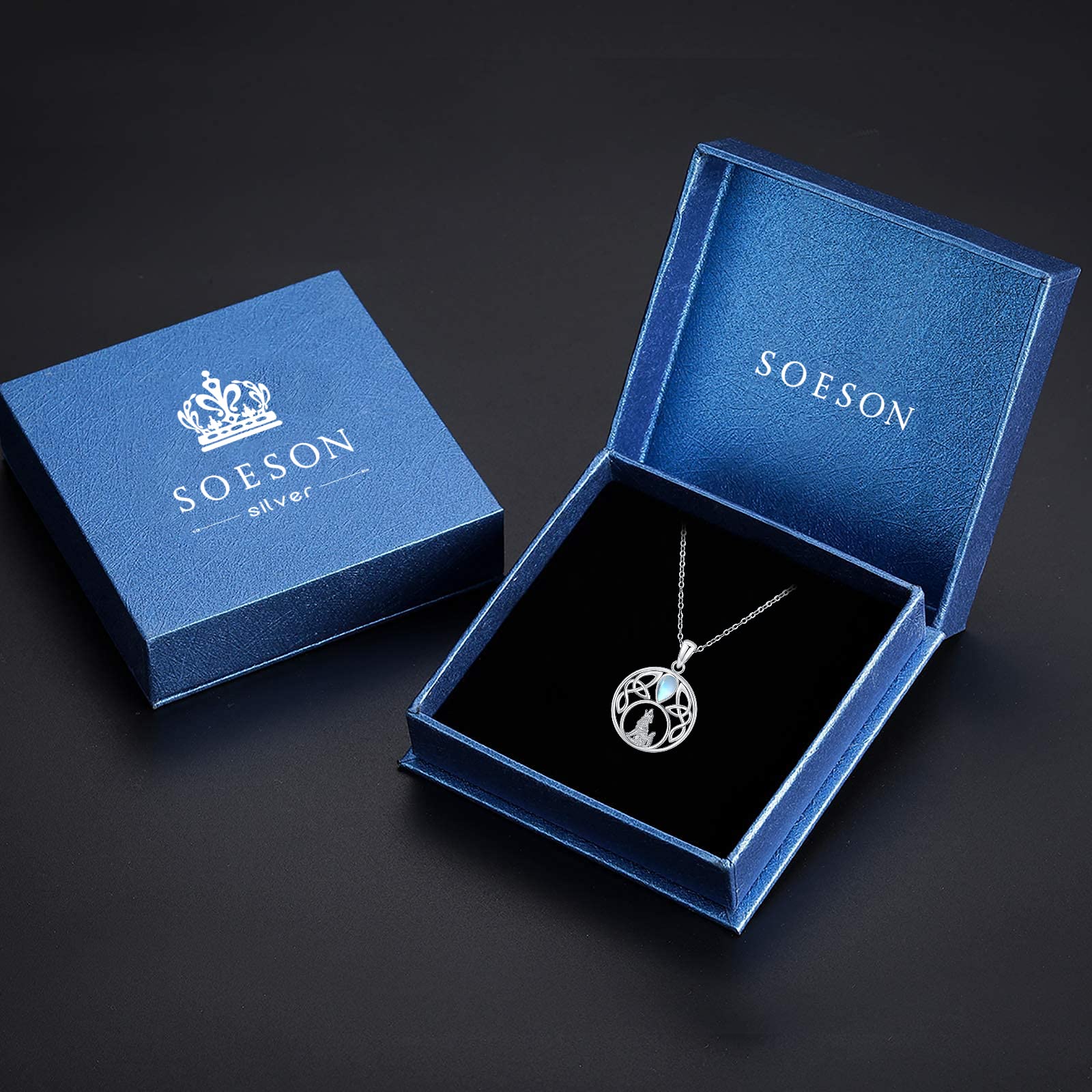 Wolf Kette 925 Sterling Silber Keltische Kette Mondstein Anhänger Wolf Halskette Schmuck Geschenke für Damen