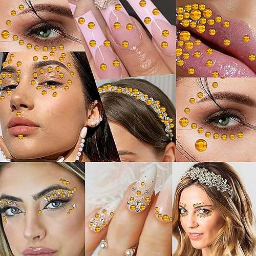 Miniatura 6 de 3090 calcomanías de diamantes de imitación, calcomanías autoadhesivas de perlas doradas para la cara, gemas de 0.3450.236 in, gemas para el cabello,