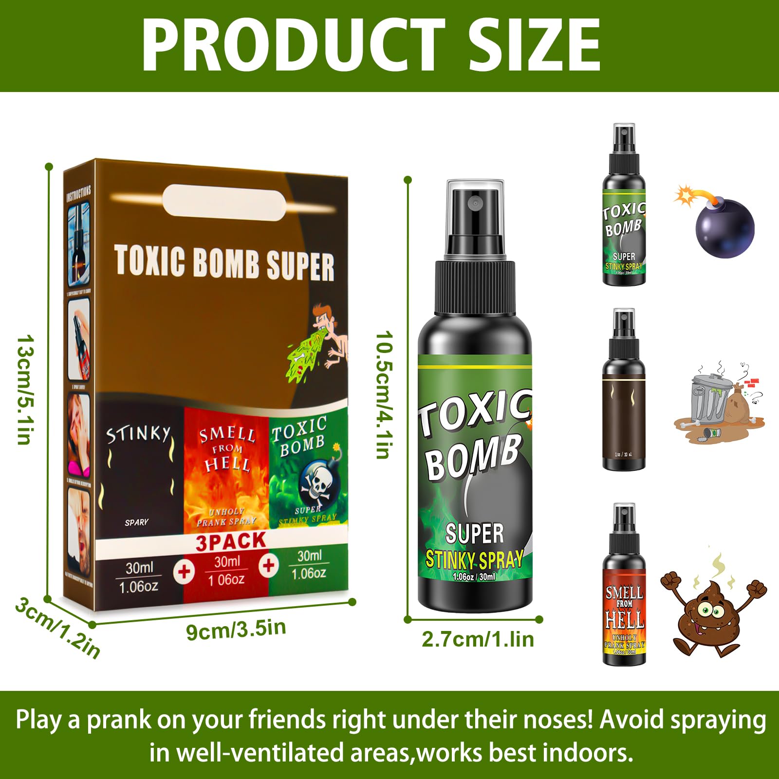 Spray Puant 3 Flacons – Farce Ultra Puissante, Parfums Excréments/enfer/bombe – Non Toxique, Pour Soirées Et Halloween