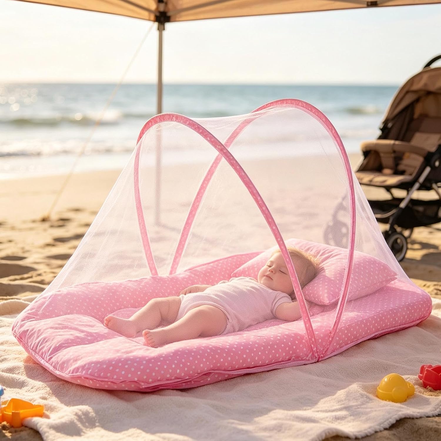 Kids Fly Net Tent - Fine Mesh Foldable Bed Tent with Soft Pillow Included