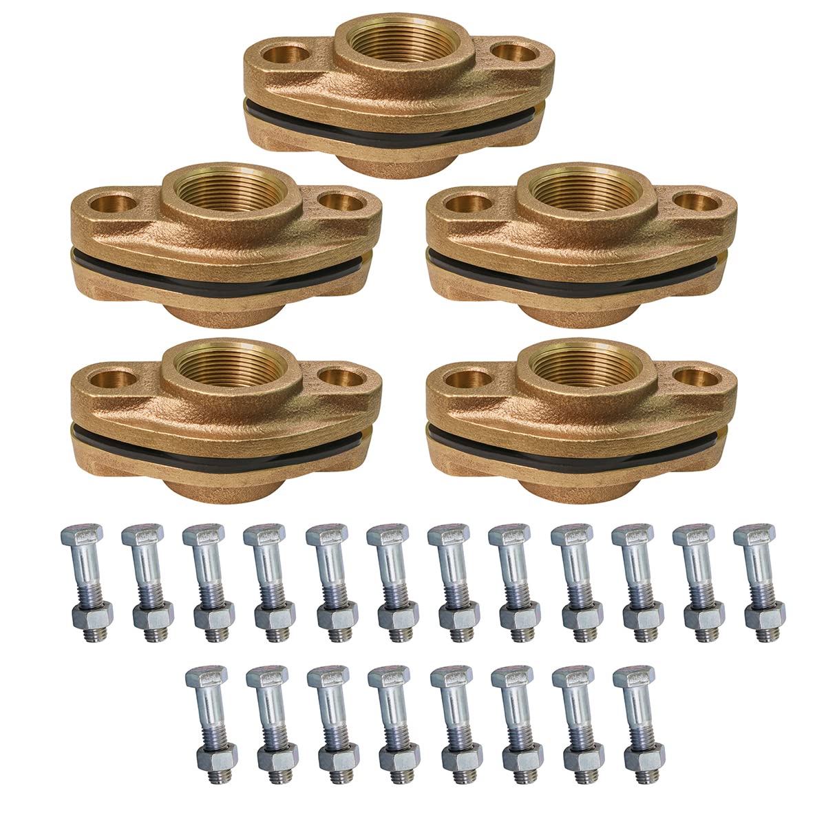 Midline Valve XNGU112L-OM-5 Water Meter Hardware Kit Includes 2 Flanges, 2 Gaskets, 4 Nuts, 4 Bolts 1-1/2 Connection Bronze (5 Pack), 1-1/2" FIP
