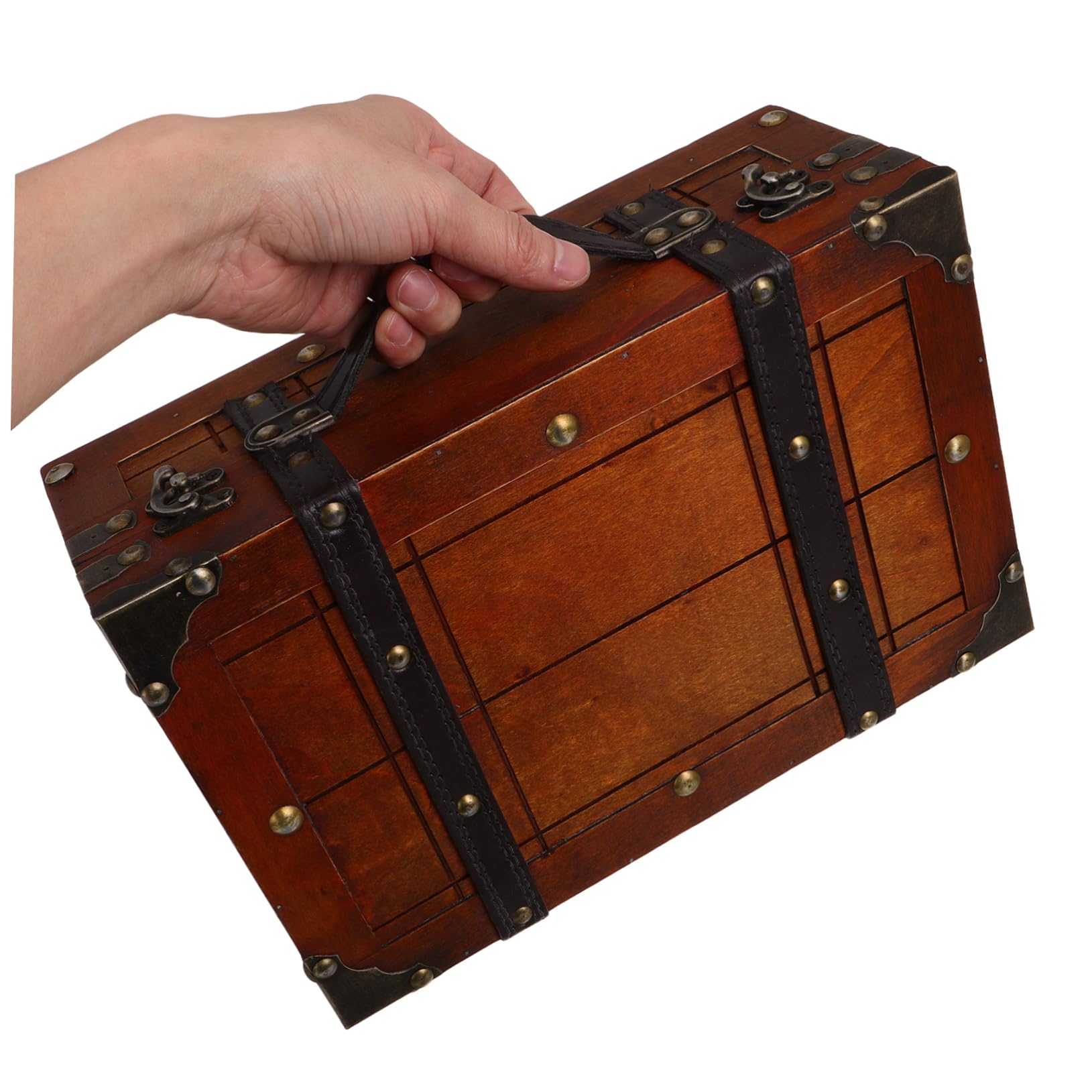 Retro Drewniana Skrzynka Biżuterię z Rękojeścią Elegancka i Funkcjonalna Pojemność Wysokiej Jakości Stalowy Trunk Vintage Styl Idealna Do Przechowywania Skarbów