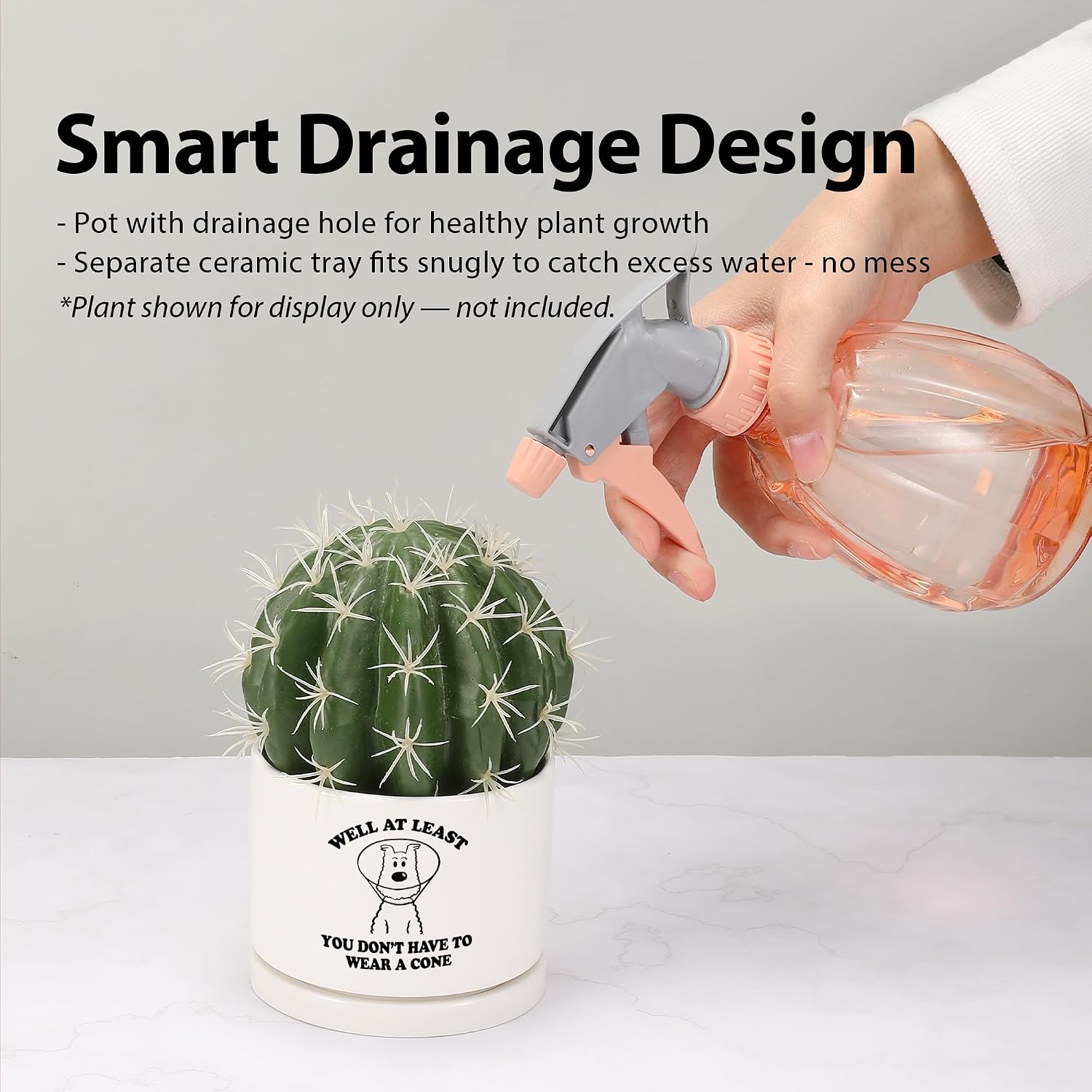 Well at Least You Don’t Have to Wear A Cone Recovery Gifts Ceramic Succulent Plant Pot with Tray Get Well Soon Gifts After Surgery Plant Lover Decor 3.5 Inch White (No Plants) (With Ceramic Tray) image 5
