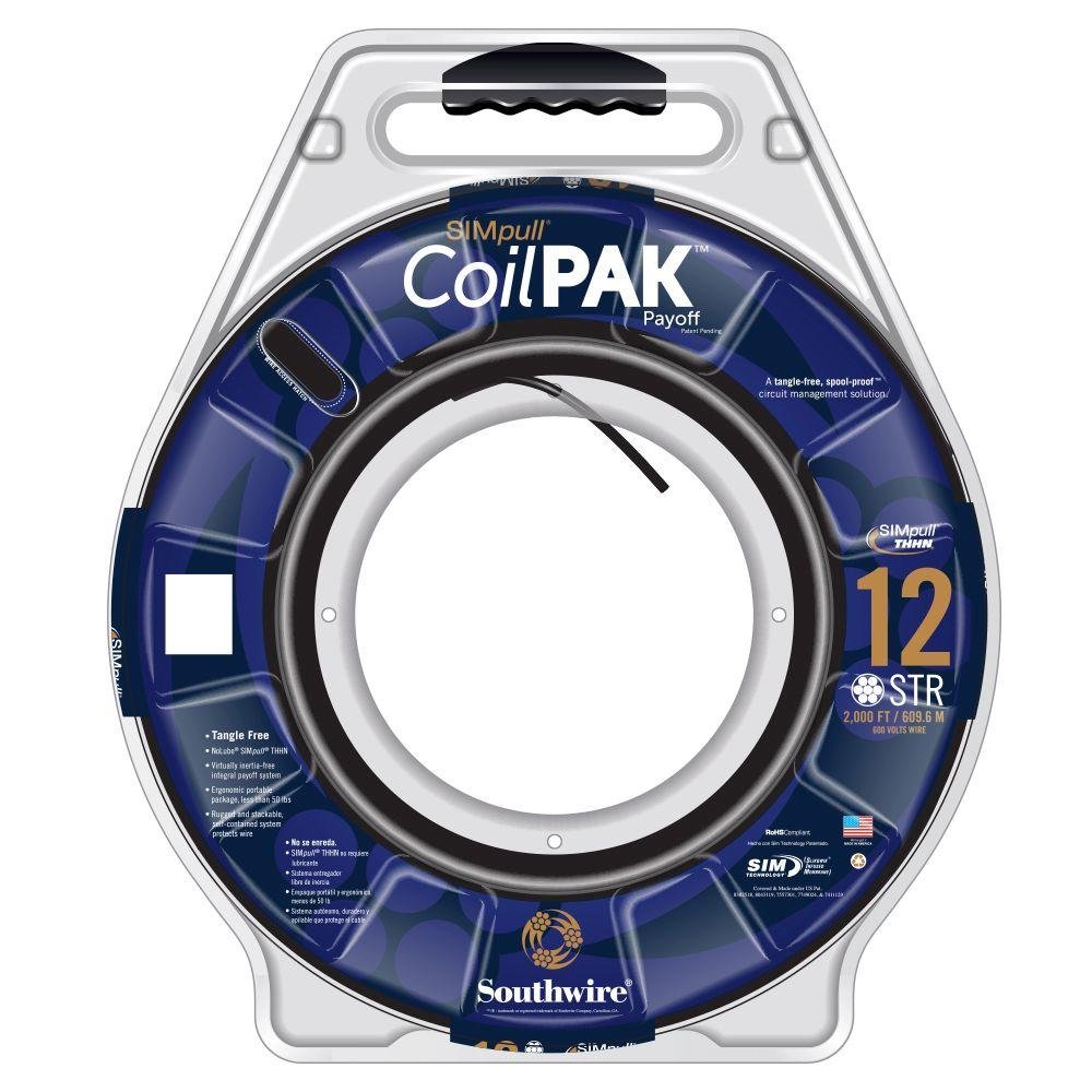 Southwire 58018205 THHN CoilPAK SIMpull 12 STR Cu Black 2000ft