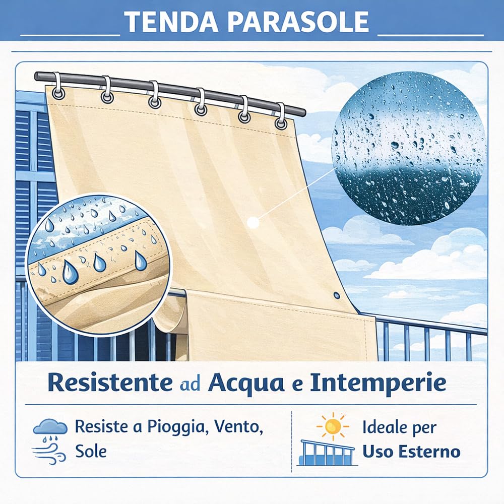 INTRECCI Tenda da Esterno per Balcone con Anelli in Tessuto, Tenda da Sole Resistente con Anelli Lavabile a Caduta, 150x300 cm, Riduce Luce e Calore, Migliora la Privacy, Fantasia a Righe Marrone