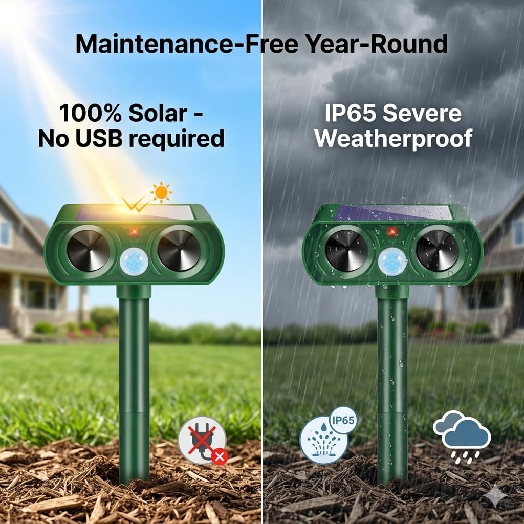2026 Sonic Fortress Pro Deer Repellent Cat Deterrent Outdoor Solar Ultrasonic Animal Repellent with Motion Sensor,Squirrel Fortress Pro to Scare Rabbit Skunk Raccoon Dog Out of Garden Farm 4Pack