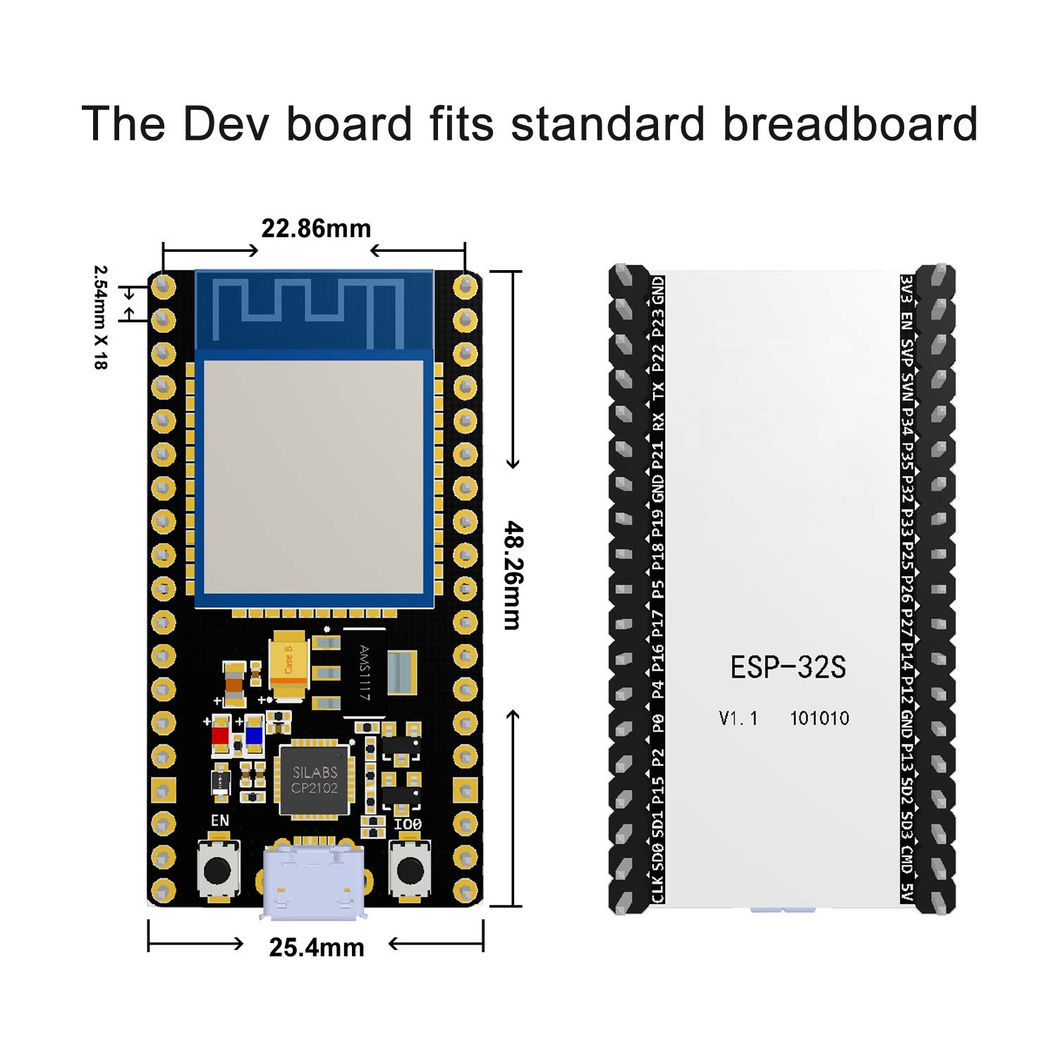 Aokin ESP32 ESP-32S NodeMCU-32S ESP-WROOM-32 Development Board 2.4 GHz WiFi and Bluetooth Dual Cores Microcontroller ESP-WROOM-32 Chip for Arduino NodeMCU, 1 Pcs