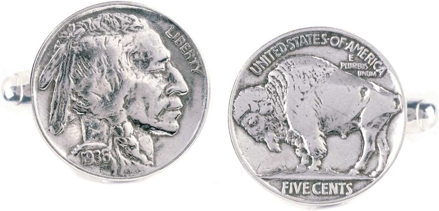 Tokens & Icons Buffalo Nickel Sterling Silver Settings Cufflinks (8B)