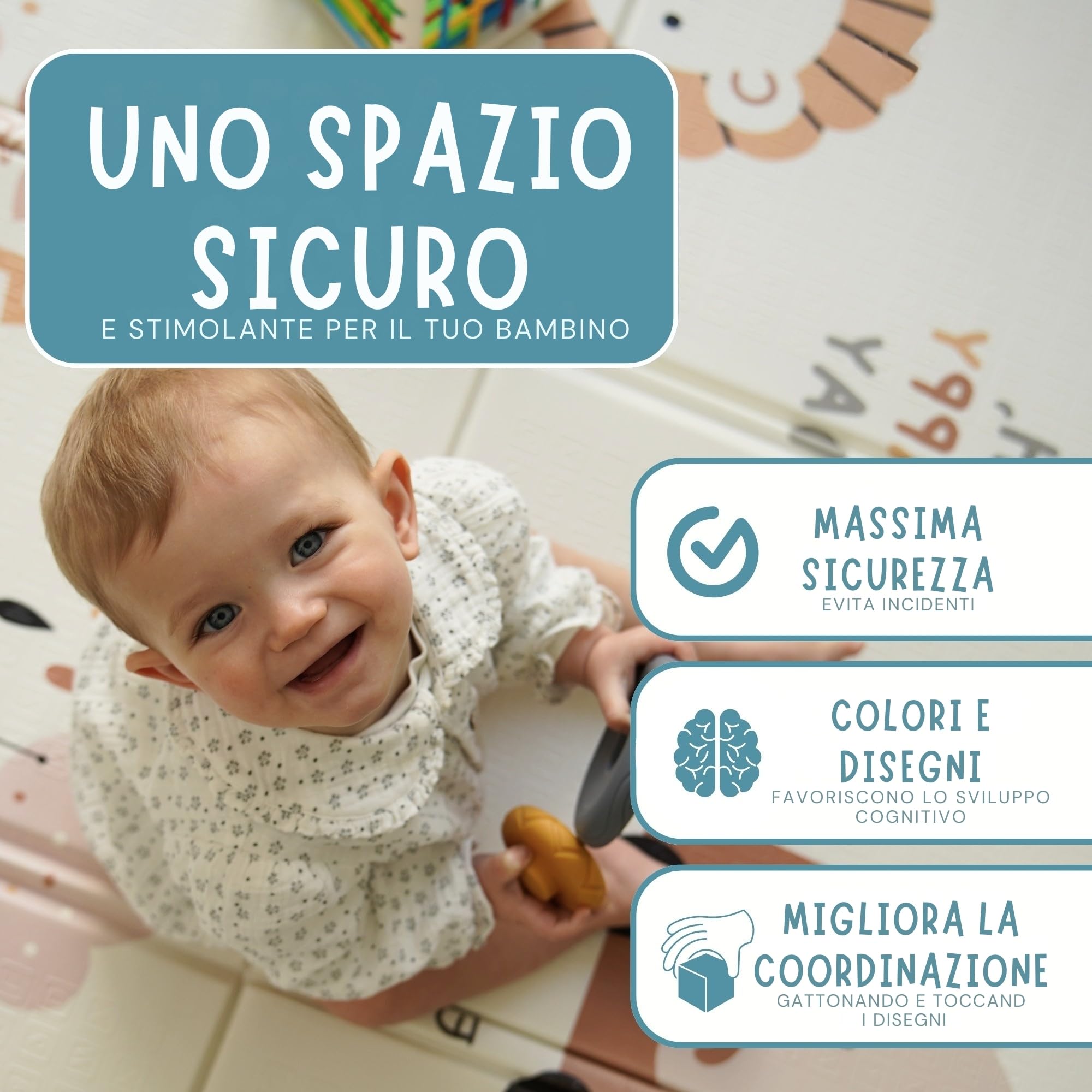 Tappeto Gioco Bambini 200x180 cm Pieghevole Reversible Impermeabile con Bordi Cuciti
