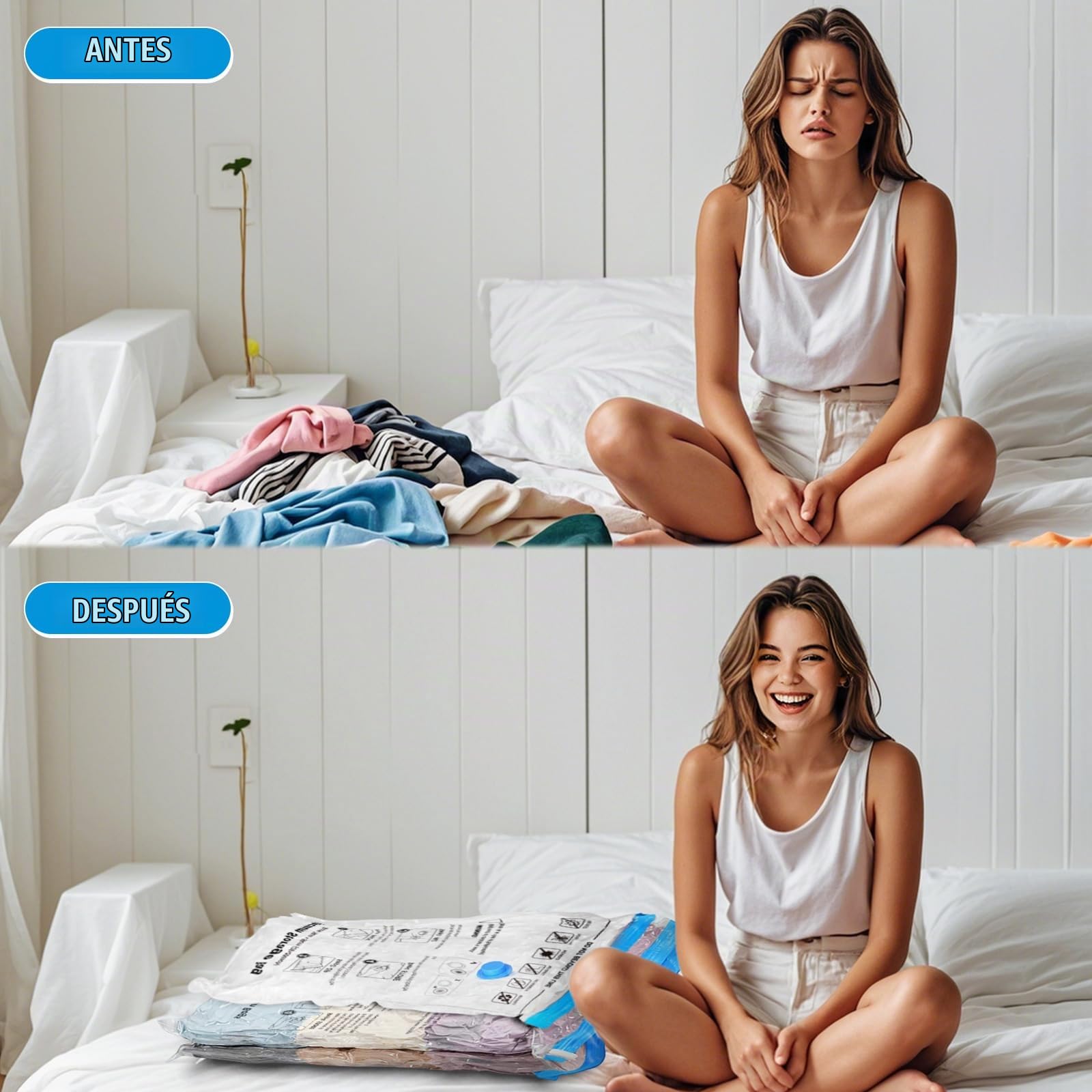 BoxLegend 25 Piezas Bolsas Vacio Ropa, Bolsa de Vacio Para Ropa 2 Jumbo + 3 Extra Grandes + 7 Grandes + 7 Medianas + 6 Pequeñas Perfectas Para Viajes Cama Almohadas Mantas Sábanas Edredones