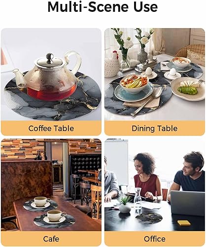 Miniatura 2 de Round Placemats Set of 6 Marble Texture Art Round Braided Placemats Non-Slip Place Mats for Dining Table, Heat-Protective Decorative Table Mats