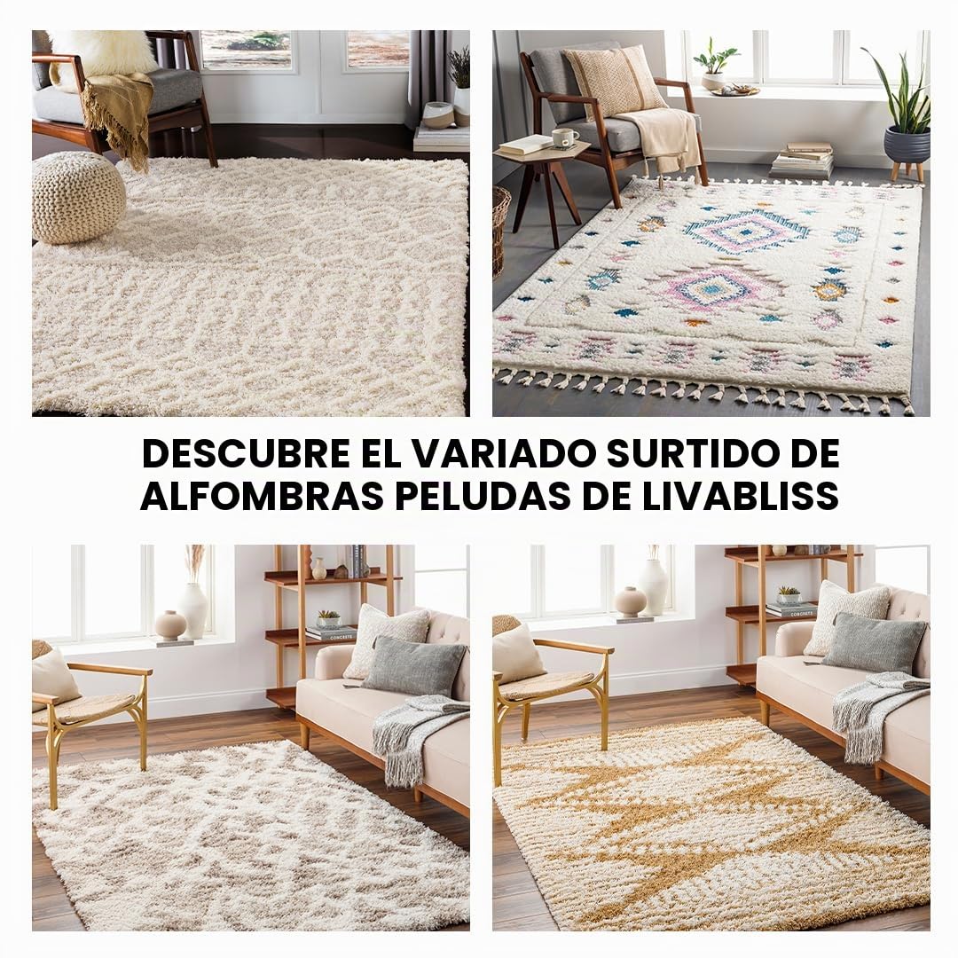 Livabliss Home Shaggy Rug - Alfombra Salon Grande Habitacion, Dormitorio - Alfombra Pelo Largo Berber Abstracta, Pelo Grueso y Esponjoso - Alfombras Grande de 160x220cm, Gris