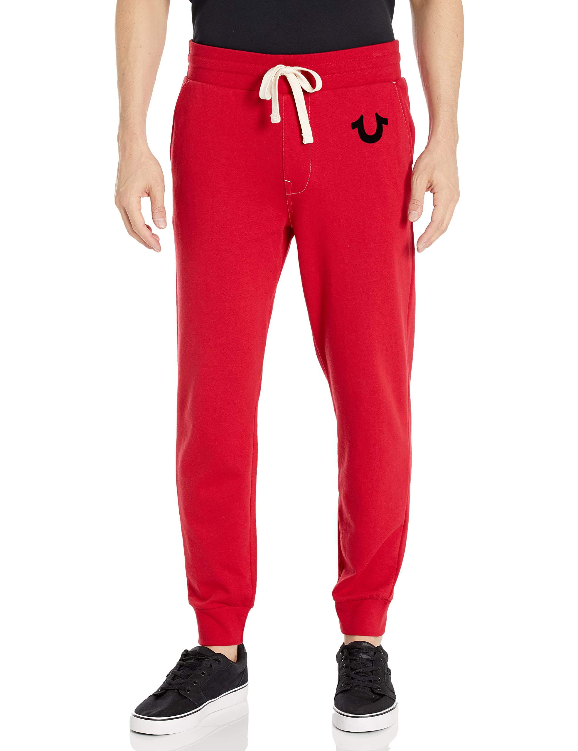 True Religion Men's Classic Logo Jogger Sweatpant, Ruby Red W Black, XL