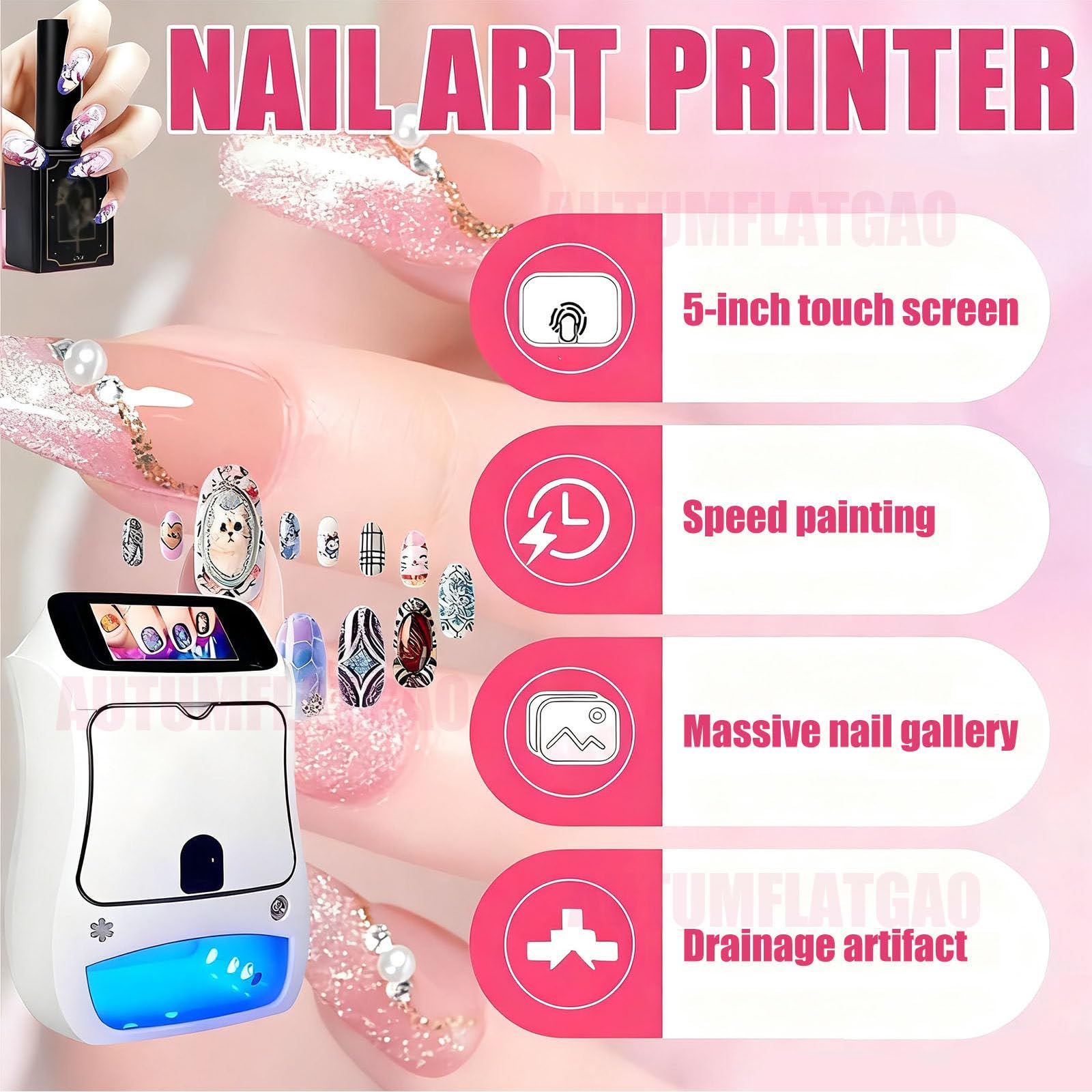 3D-Nagelkunstdrucker, Digitaler Nageldrucker Mit über 1000 Nagelbildern, Nagelkunstmaschine Mit Touchscreen, 10 Sekunden Fertig, Unterstützt WLAN/DIY