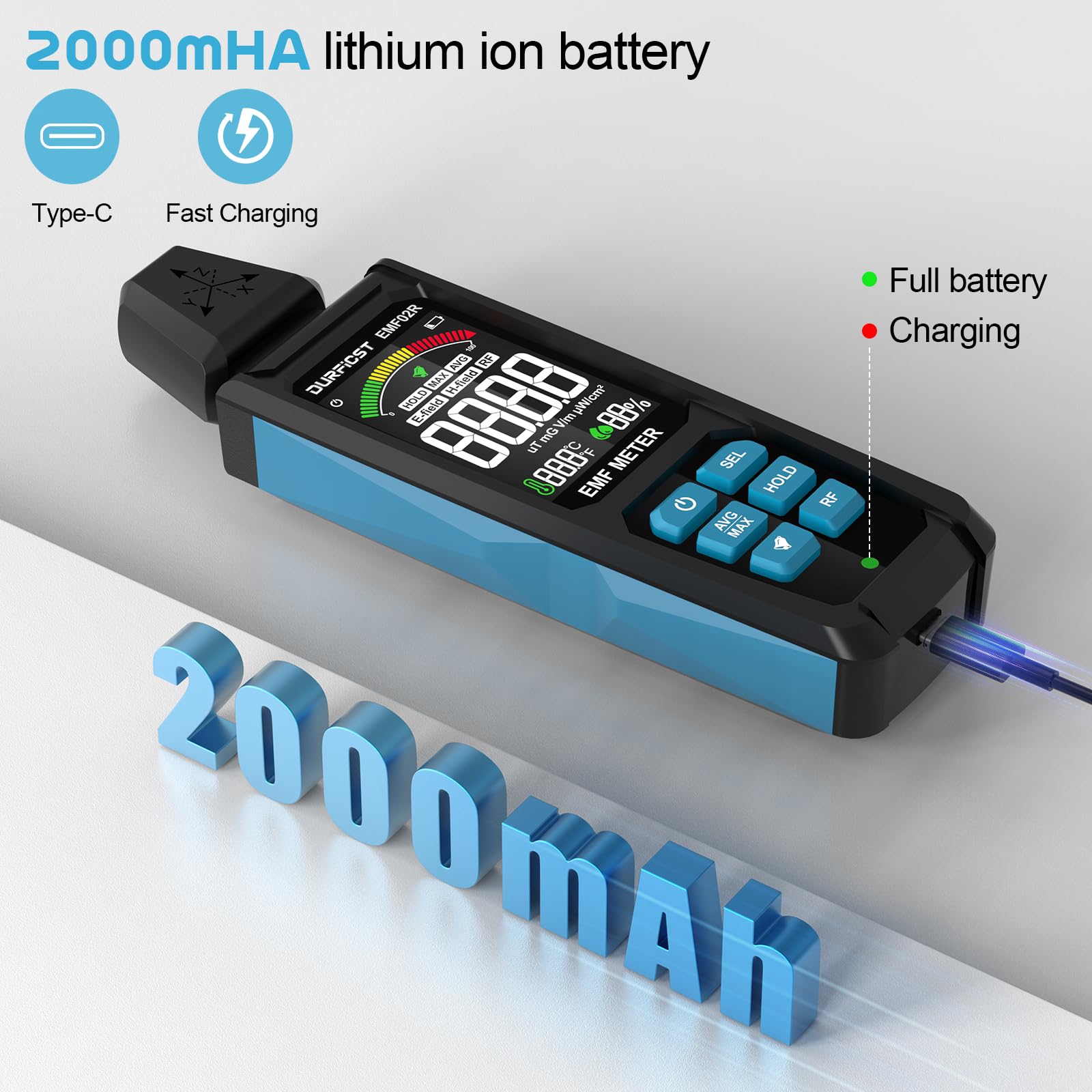 Miernik Pola Elektromagnetycznego, DURFICST 5 w 1 Akumulatorowy Detektor Promieniowania Pla Elektromagnetycznego Dla EF, RF, MF i WiFi, WieżeTtelefonii Komórkowej, Inteligentne Liczniki, Bluetooth