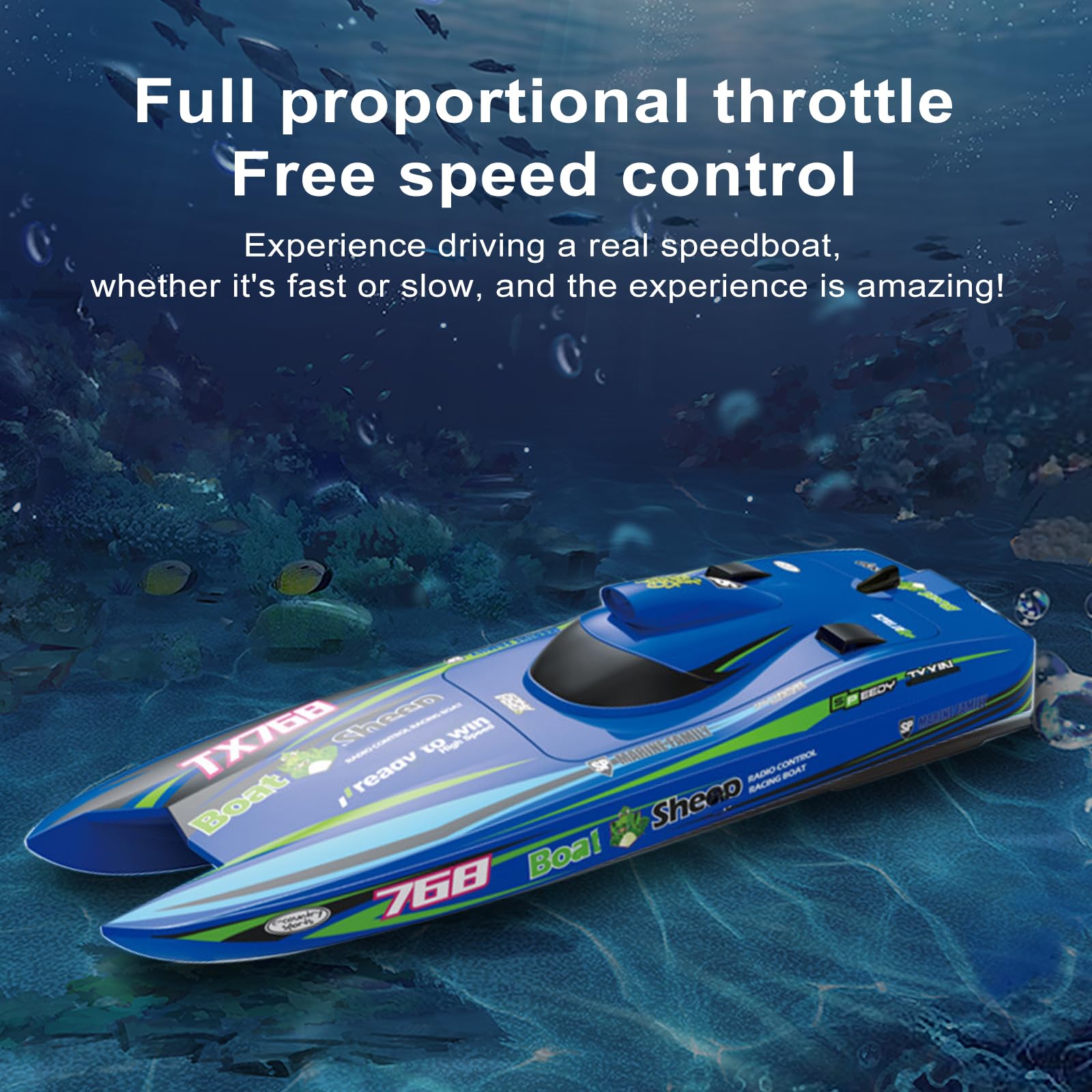 Goolsky Bateau télécommandé 2,4 GHz, Haute Vitesse 30 km/h, turboréacteur sans balais, télécommande de Refroidissement du Bateau, étanche, Batterie Faible/Rappel de Distance.