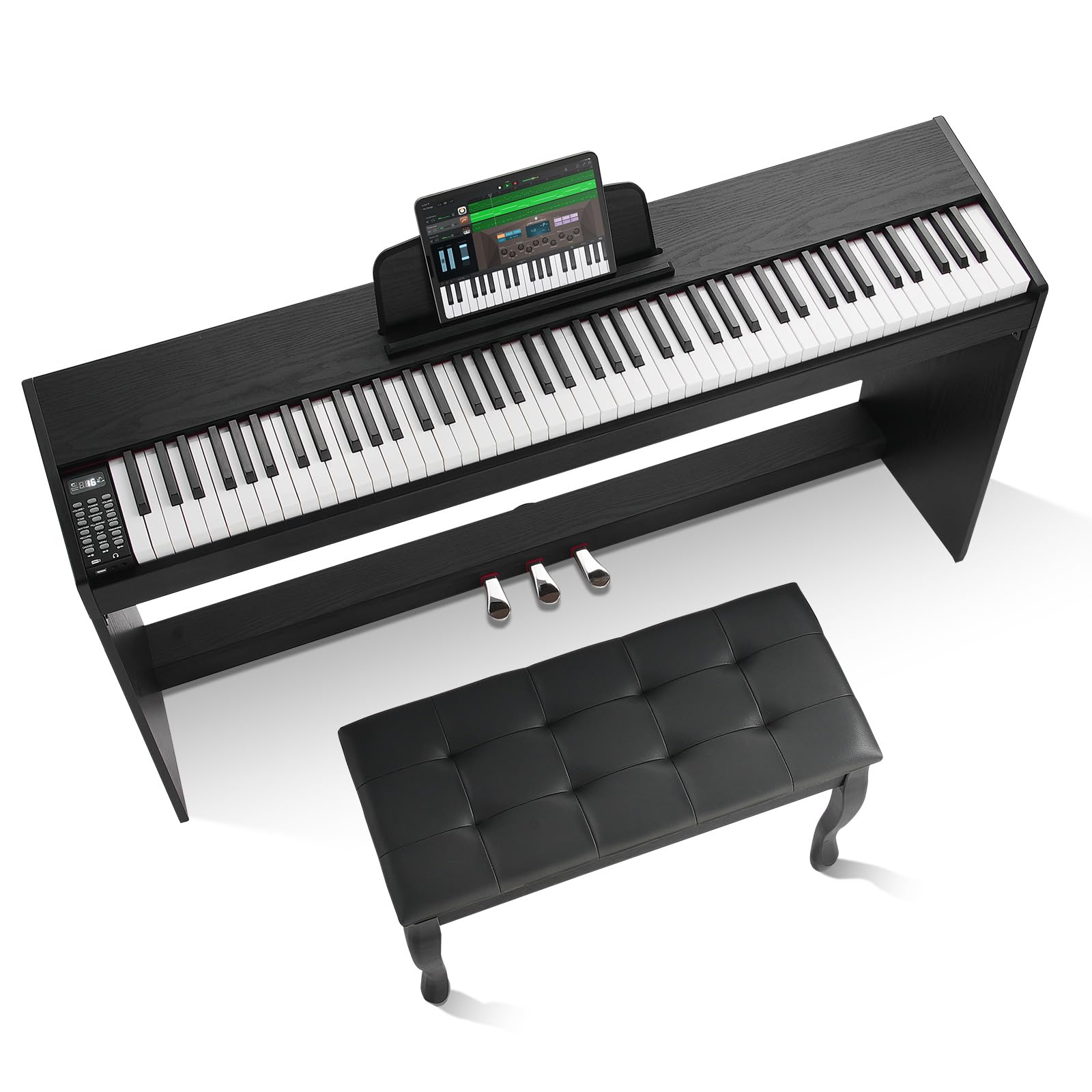 VEVOR Pianoforte Digitale con 88 Tasti Completamente Pesati, Tastiera Elettrica Set Pianoforte con Doppia Tastiera, Altoparlanti, Doppia Panca, Pianoforte 200 Suoni e Ritmi, Bluetooth USB MIDI