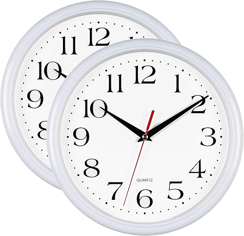 Bernhard Products Reloj de pared con batería de cuarzo de 10 redondo fácil de leer para el hogar la oficina o la escuela negro
