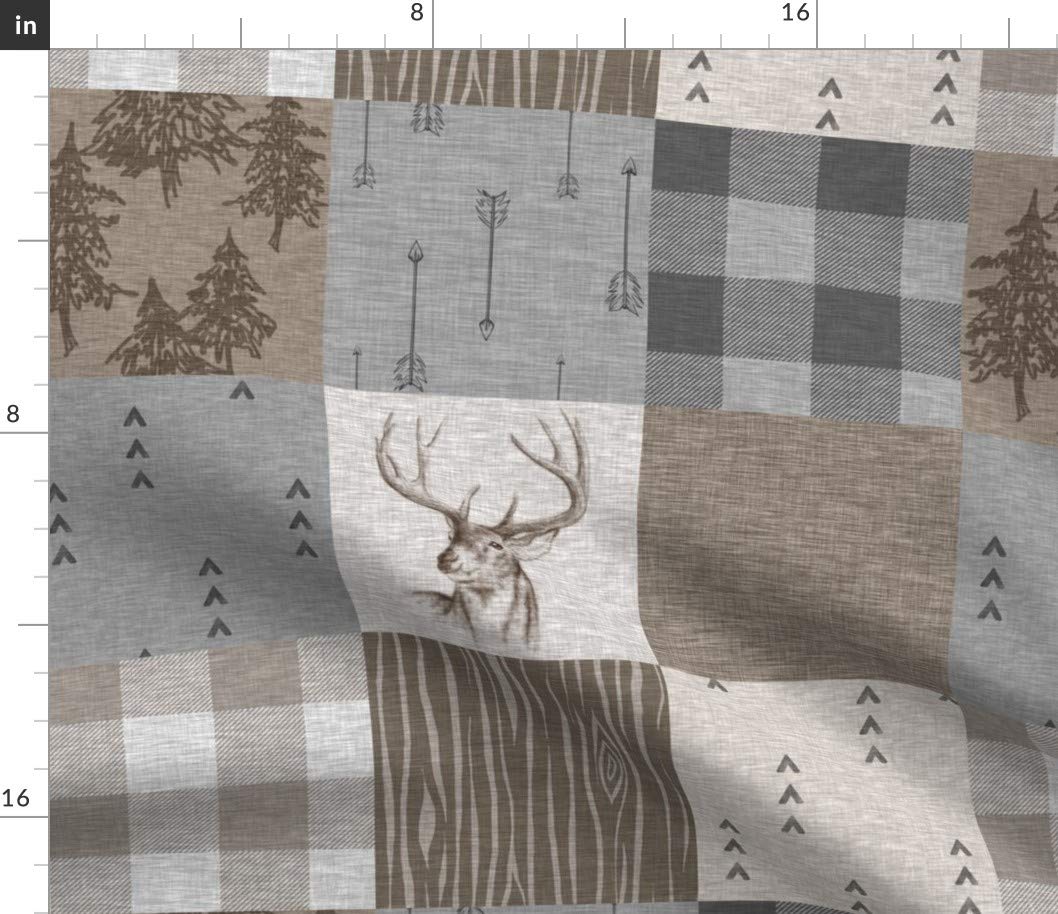 Spoonflower Fabric - Rustic Buck Wholecloth Quilt Soft Brown Grey Deer Hunting Cabin Printed on Minky Fabric by The Yard - Sewing Baby Blankets Quilt Backing Plush Toys