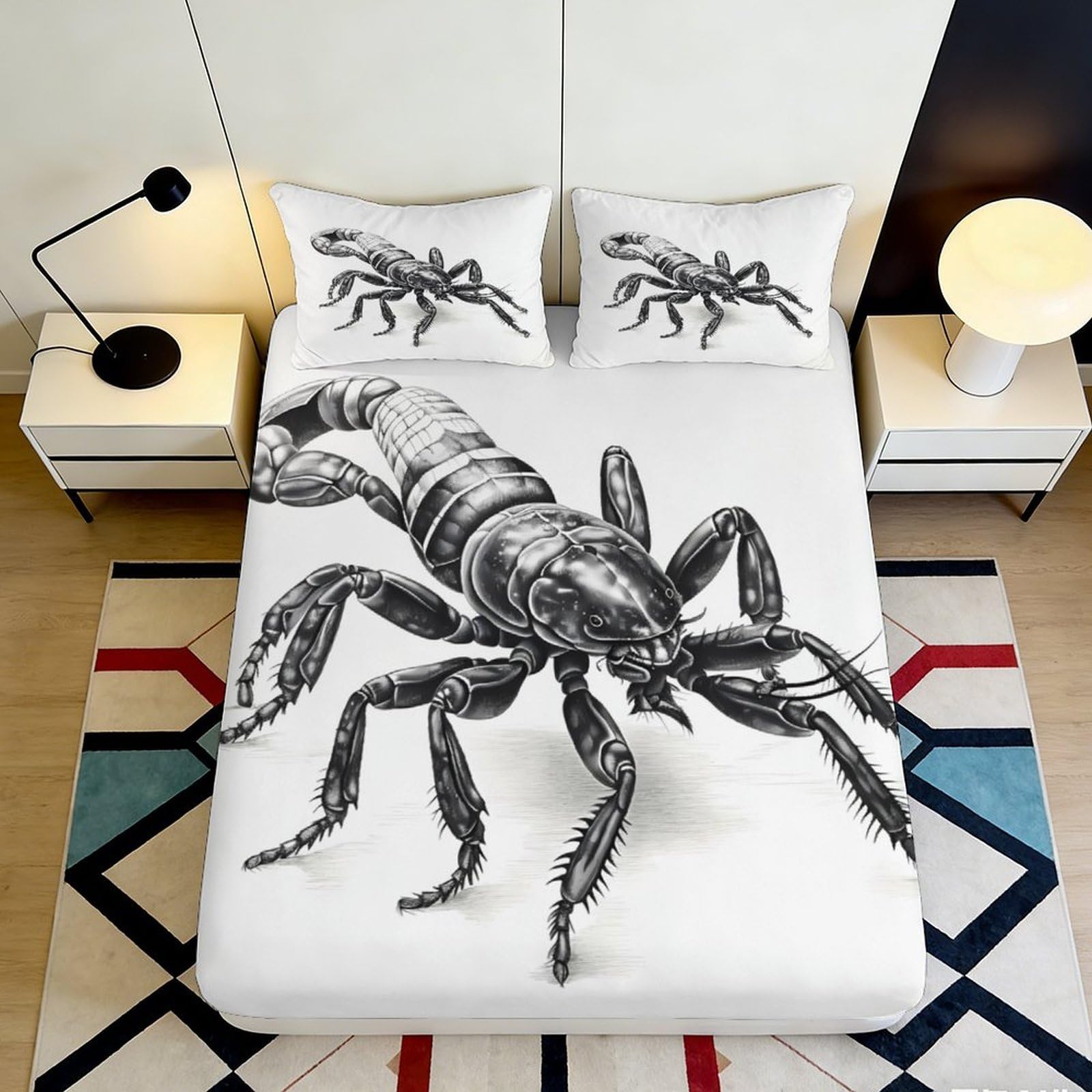3D Printed Scorpion Fitted Sheet Microfiber Soft Breathable Insect Mattress Cover for Bedroom Dormitory Guest Room Mattress Protection Decor 140x200x25cm