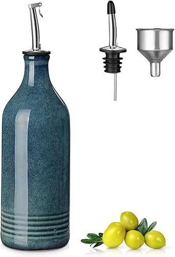 vancasso Botella dispensadora de aceite de oliva de cerámica, dispensador de botellas de gres con boquilla y embudo para cocina, adecuado para