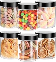 Mfacoy 6 Pack Plastic Jars with Lids, 8 oz Clear Storage Container, Leakproof Plastic Mason Jars, Empty Round Slime Container, Cosmetic Jars for Storing Dry Food, Peanut, Spice, Cookie, Candy