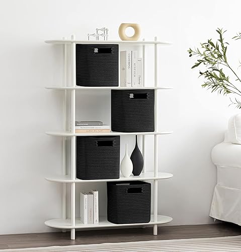 Miniatura 5 de UBBCARE Juego de 4 cestas de almacenamiento de 13 x 13 x 13 pulgadas, cesta de cuerda de algodón para estantes, juguetes, libros, cubos de