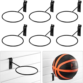 Gisafai 6 Pcs Basketball Holder Wall Mmount Slatwall Metal Ball Storage Multi Function Ball Holder Universal Basketball Di...