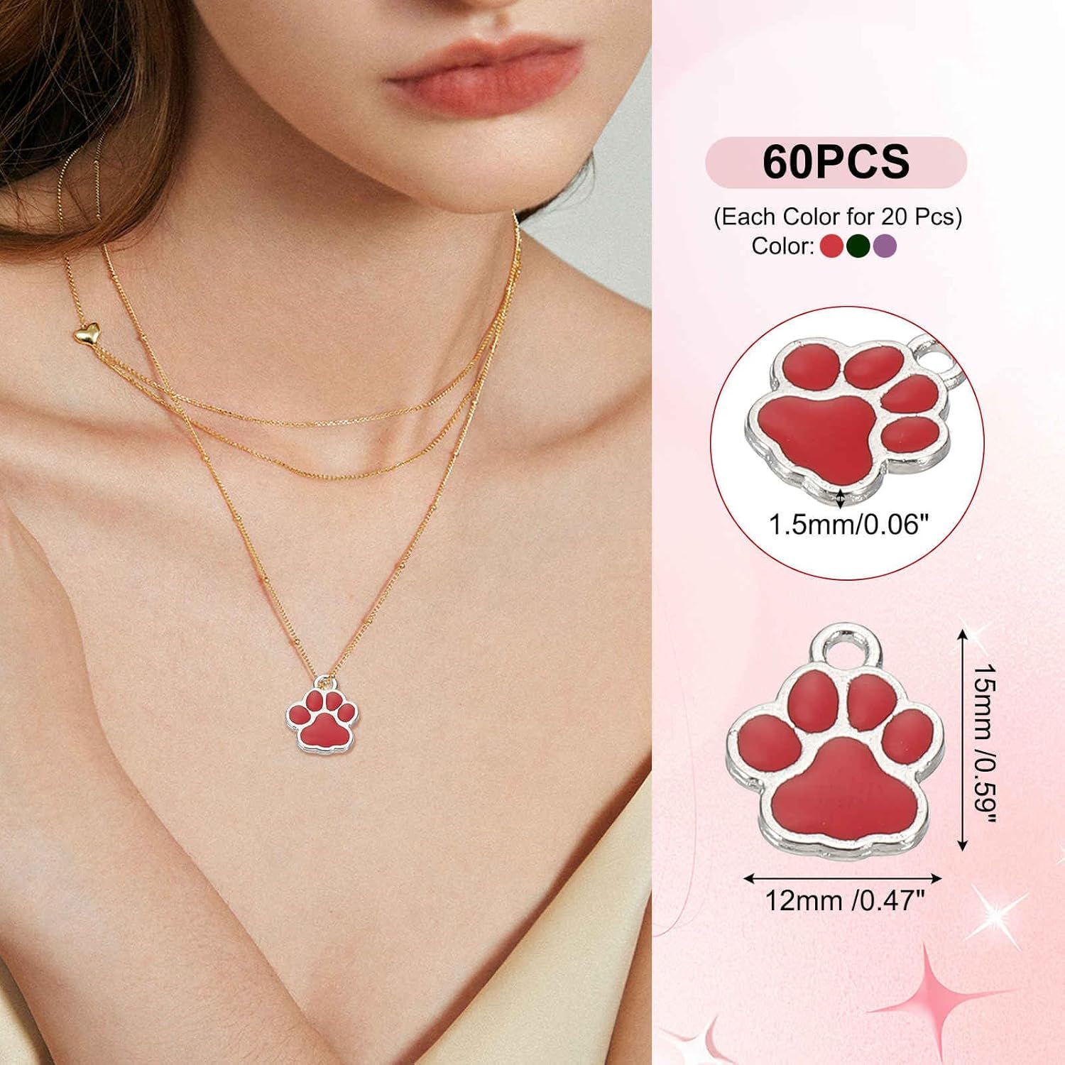 MECCANIXITY Enamel Dog Paw Print Charms, Alloy Paw Pendant Keychain Charm Footprint Animal Charms for Jewelry Making Necklace - Image 2