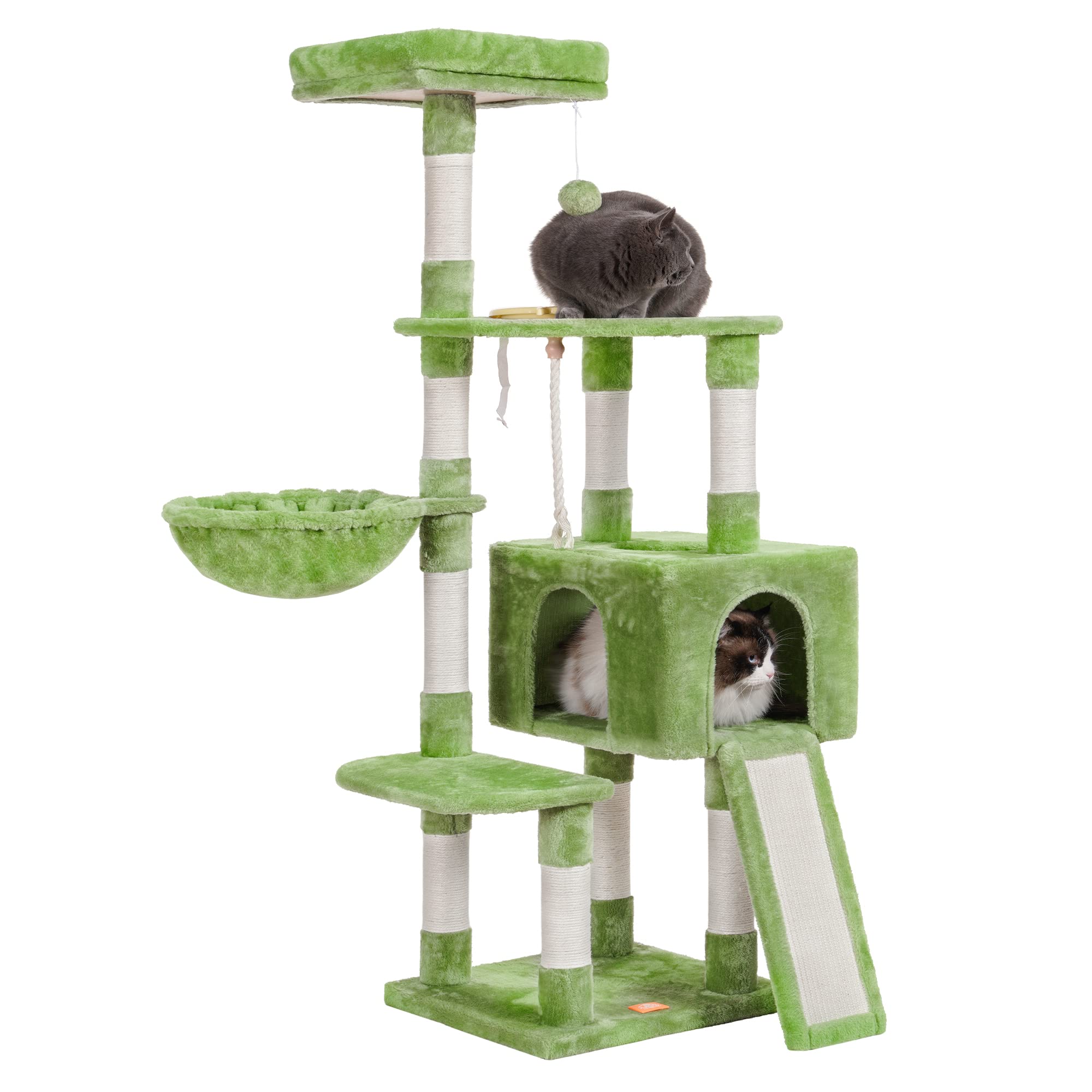 Heybly Cat Tree 60 inches Cat Tower for Indoor Cats Multi-Level Cat Furniture Condo with Feeding Bowl and Scratching Board Green HCT010MGR