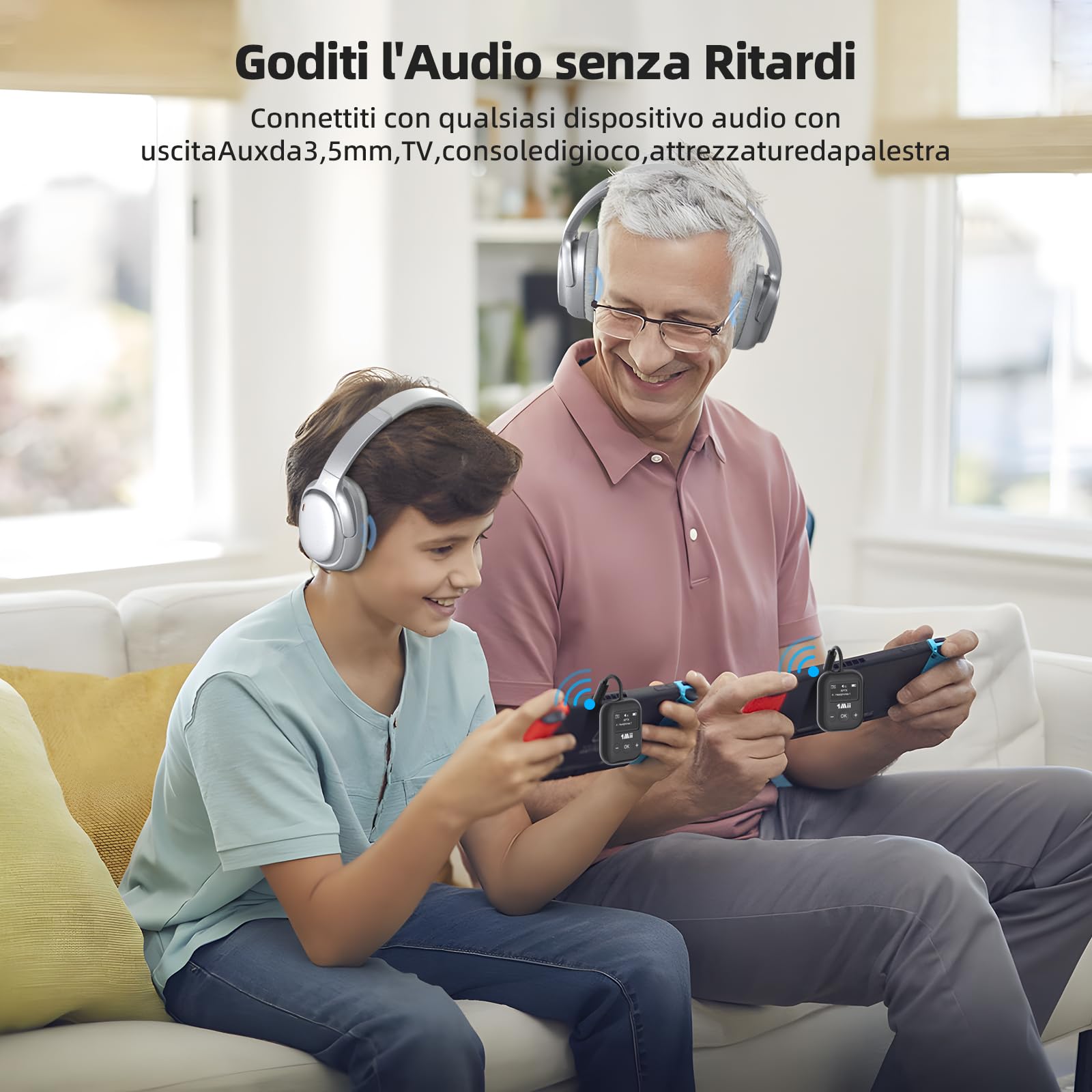 Trasmettitore Bluetooth 5.3 1Mii SafeFly Min - Per TV E Aereo, 2 Cuffie, AptX Bassa Latenza, Schermo OLED - Foto 5