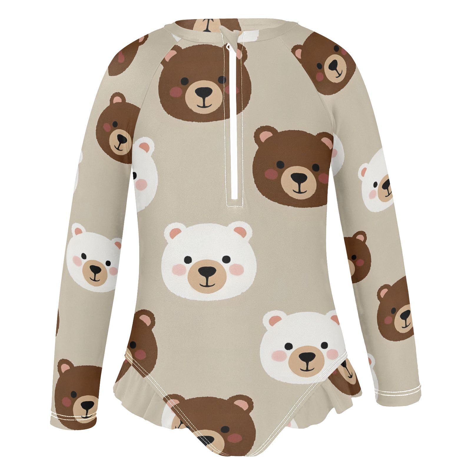 ALAZA Swimsuit for Girls Long Sleeve Rashguard Bathing Suit Bear Oat Color Quick Dry 4T
