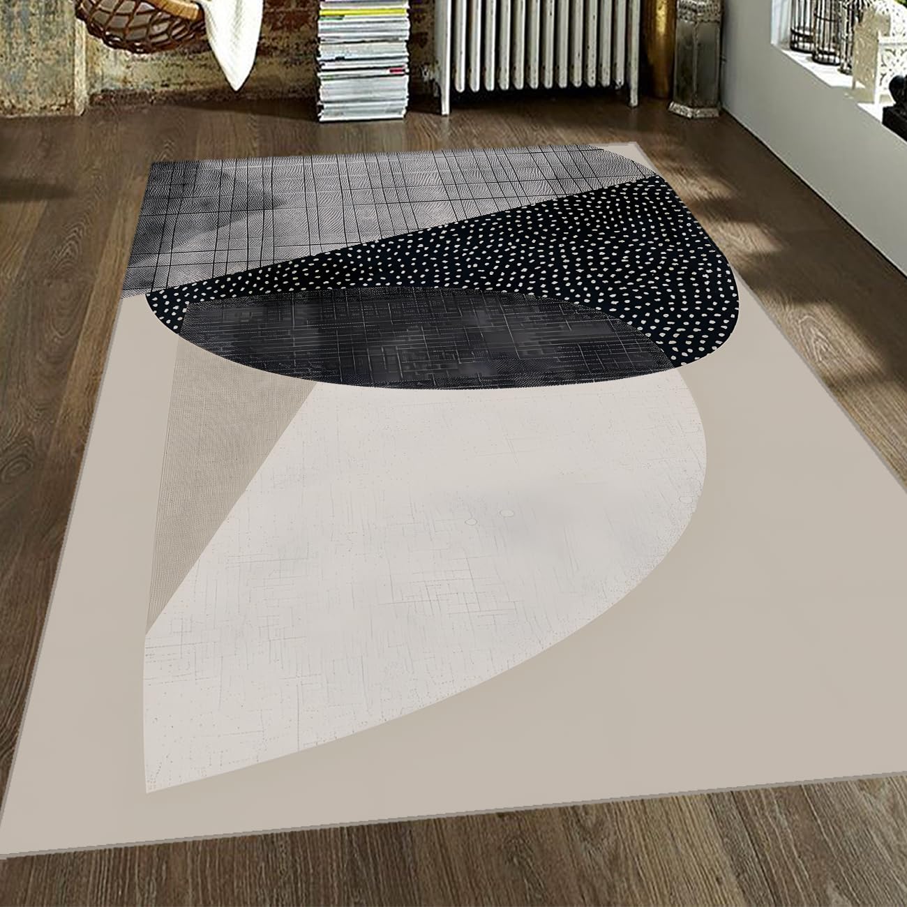 Tapis gris 120x150cm moderne à géométrie abstraite et poil bas