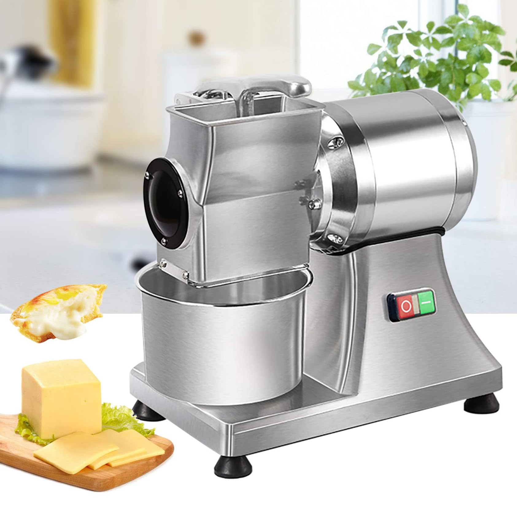 ASerZenith Commercial Electric Cheese Grater, Stainless Steel Grinder For Cheese, Butter, Bread - 0.75Hp/550W, High Throughput 88Lb/Hour