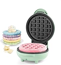 Petra Non-Stick Mini Waffle Iron - Small, Classic Cute Savoury Waffle Approx. 11.5 cm, 550W, Compact Belgian Waffle Maker, Kids Birthdays, Family Celebrations, Green Retro Design