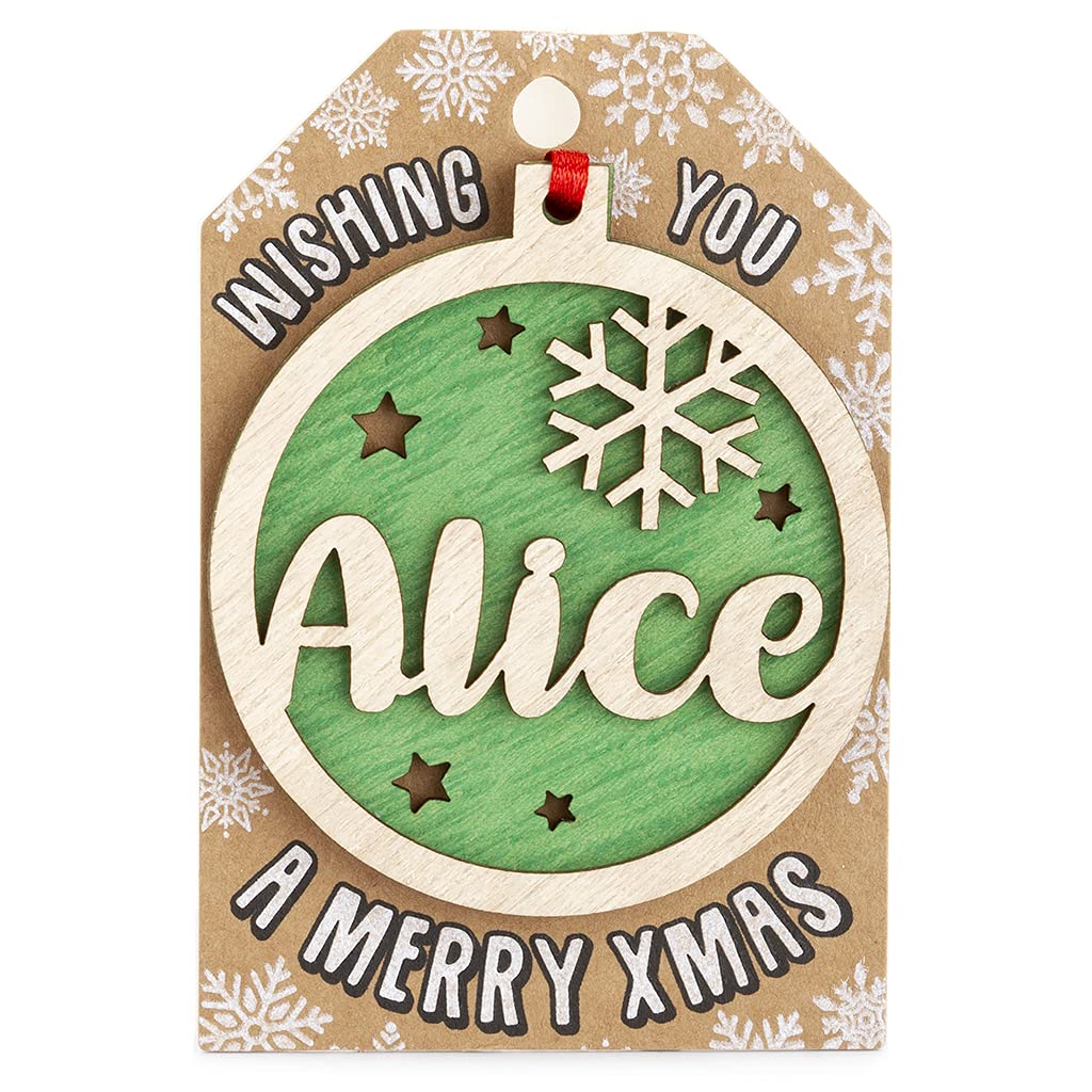 Stands Out, Supplying Outstanding Gifts Alice Personalised Wooden Name Green Hanging Christmas Tree Bauble Decoration
