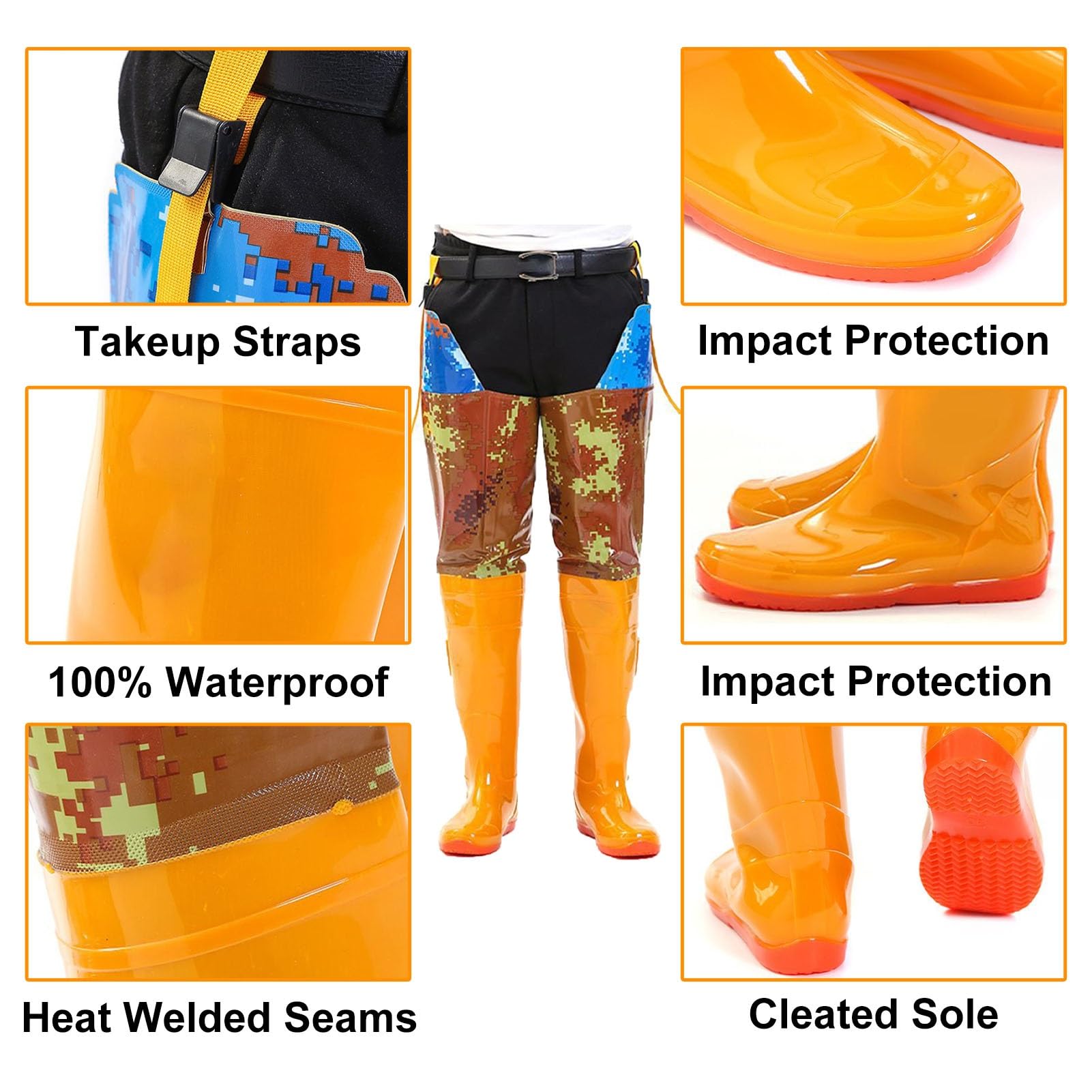 Waders hip Waders mimetici con cuciture sui fianchi, robusti wader da pesca antiforatura, per la caccia nelle paludi(47 EU)