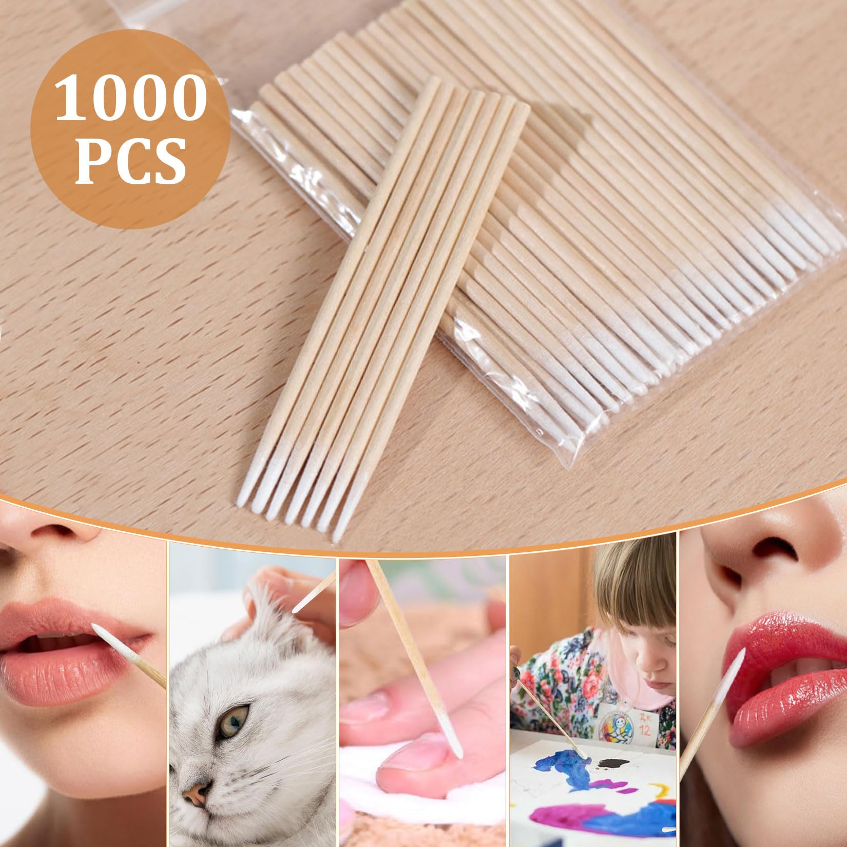 1000 Pièces Coton Tiges, Cotons-Tiges Microblading avec Manche en Bois, 10 cm Micro Applicateur Tampons de Nettoyage Bâtons en Bois pour Sourcils, Maquillage, Tatouage, Ongles