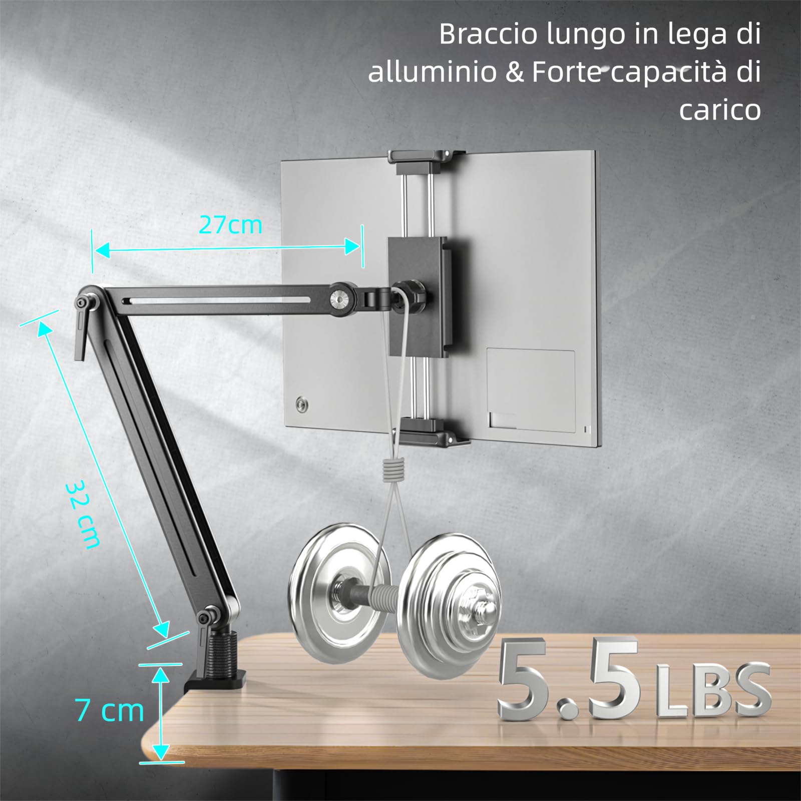 Supporto Tablet in Alluminio Regolabile per iPad Air/Pro/Mini, Samsung 4.7-18.5 Pollici