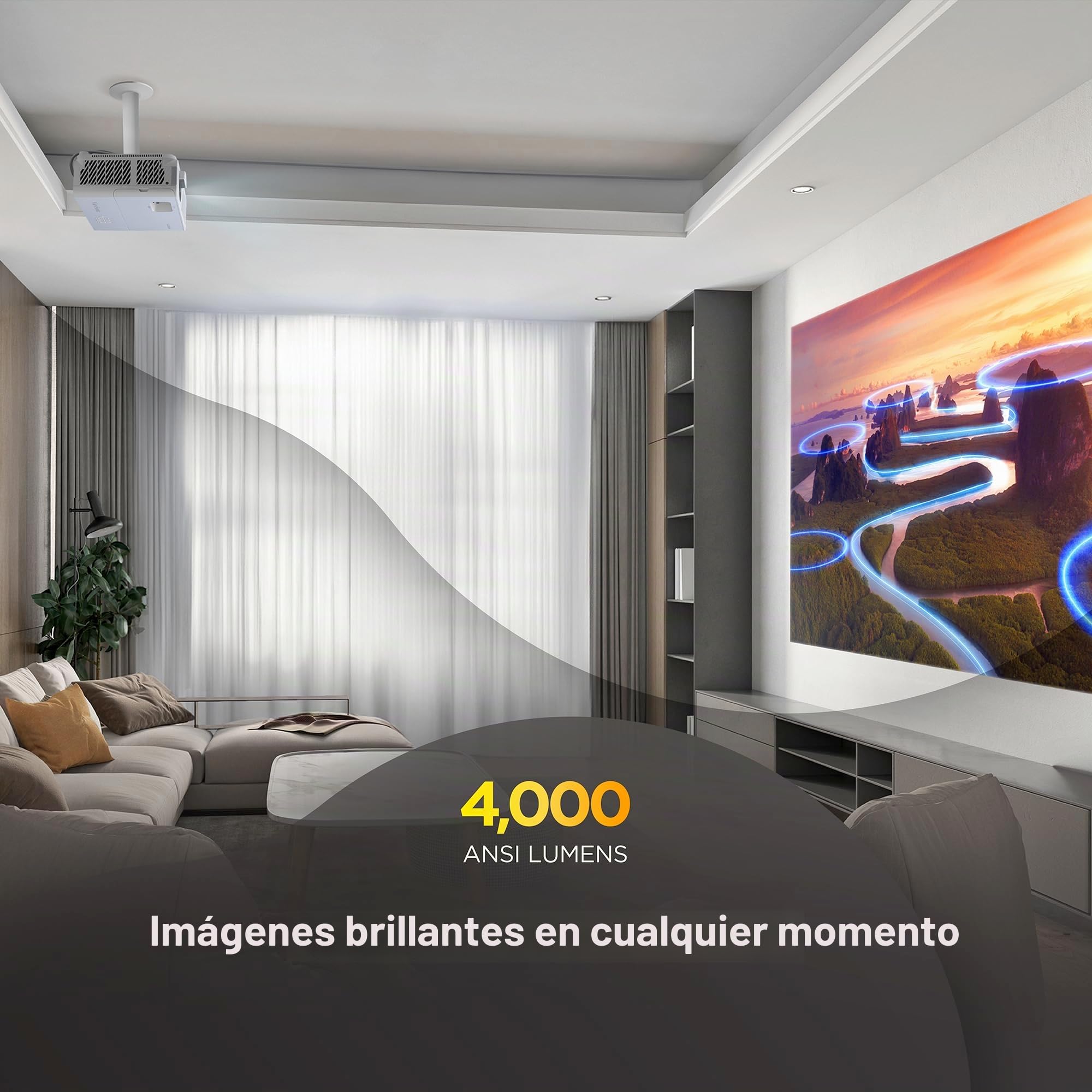 ViewSonic LX750-4K Proyector 4K real con Google TV integrado, 4000 lúmenes ANSI, HDR y HLG, zoom óptico de 1.3X, retardo de entrada de 2.9 ms, Keystone automático H/V, proyector láser para cine en