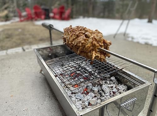 Miniatura 6 de Asador eléctrico portátil – Asador de asador de barbacoa de acero inoxidable, altura y velocidad ajustables, cocina al aire libre para campamento,