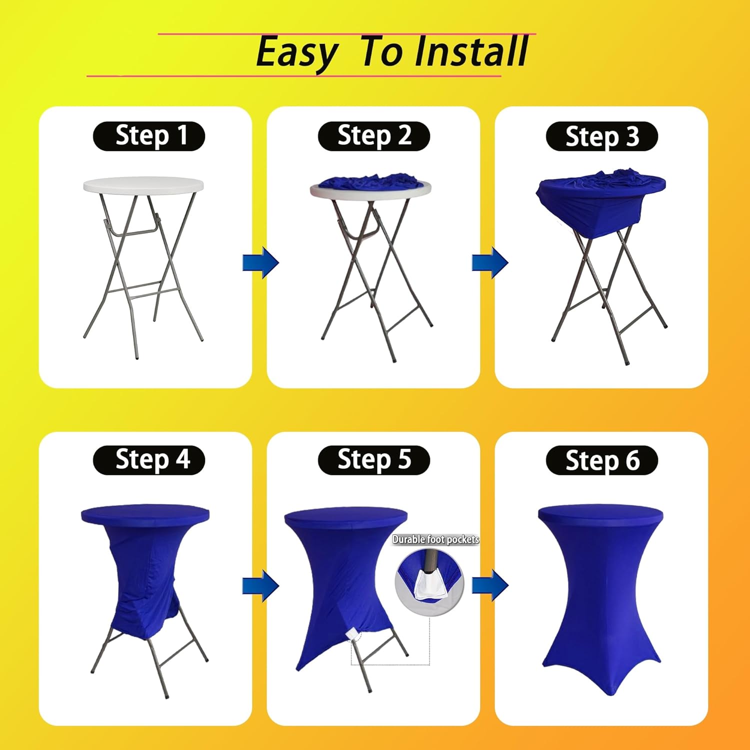 2 Pack Cocktail Table Cover, Spandex Cocktail Fitted Tablecloths, Stretch Round High Top Table Cloths for Bar Wedding Party Banquet, Royal Blue, 30-32 Diameter x 40-43 Height