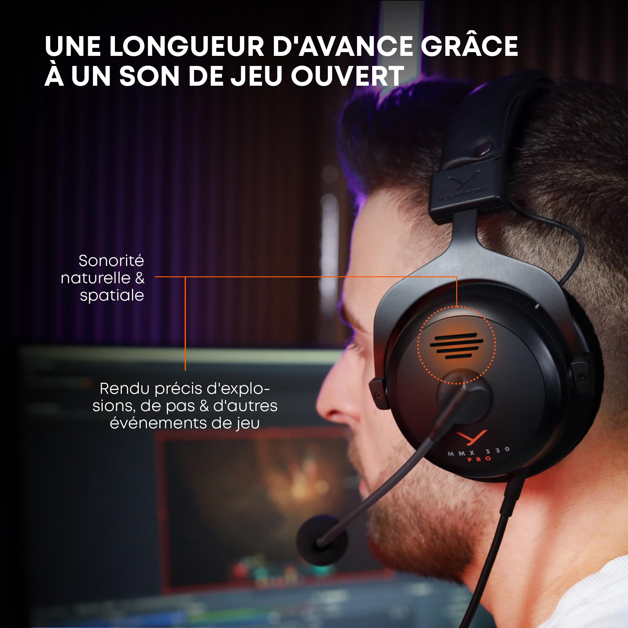 beyerdynamic MMX 330 Pro Casque Gaming Ouvert avec transducteurs Stellar.45 et Microphone à condensateur. Casque Filaire fabriqué en Allemagne.
